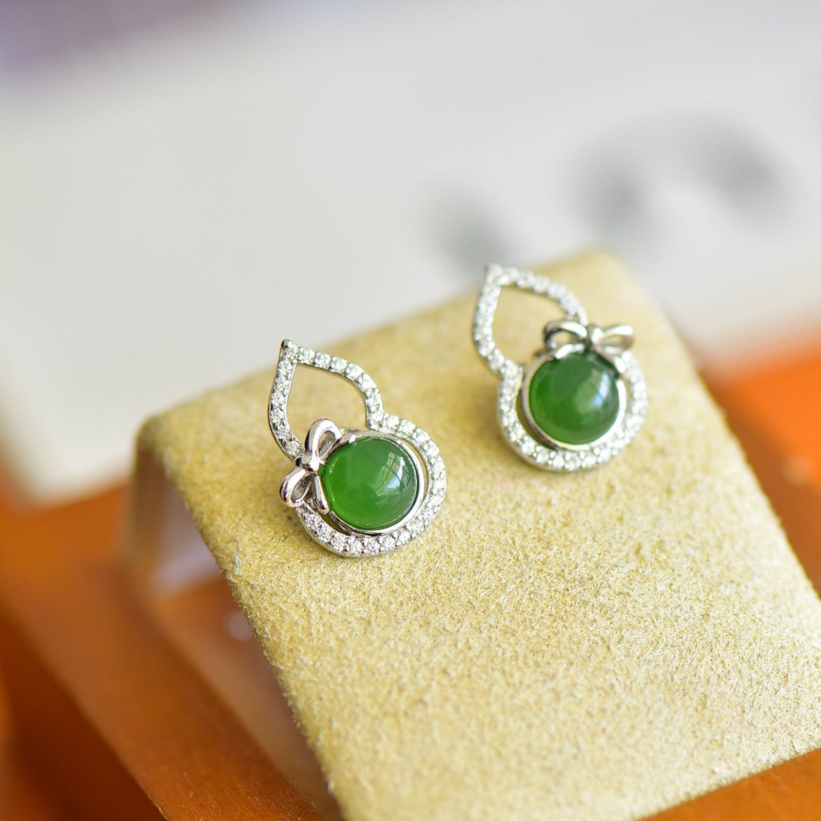 A Pair of Exquisite Sterling Silver Inlaid Jasper Gourd Earring,Inlaid Diamonds - 5