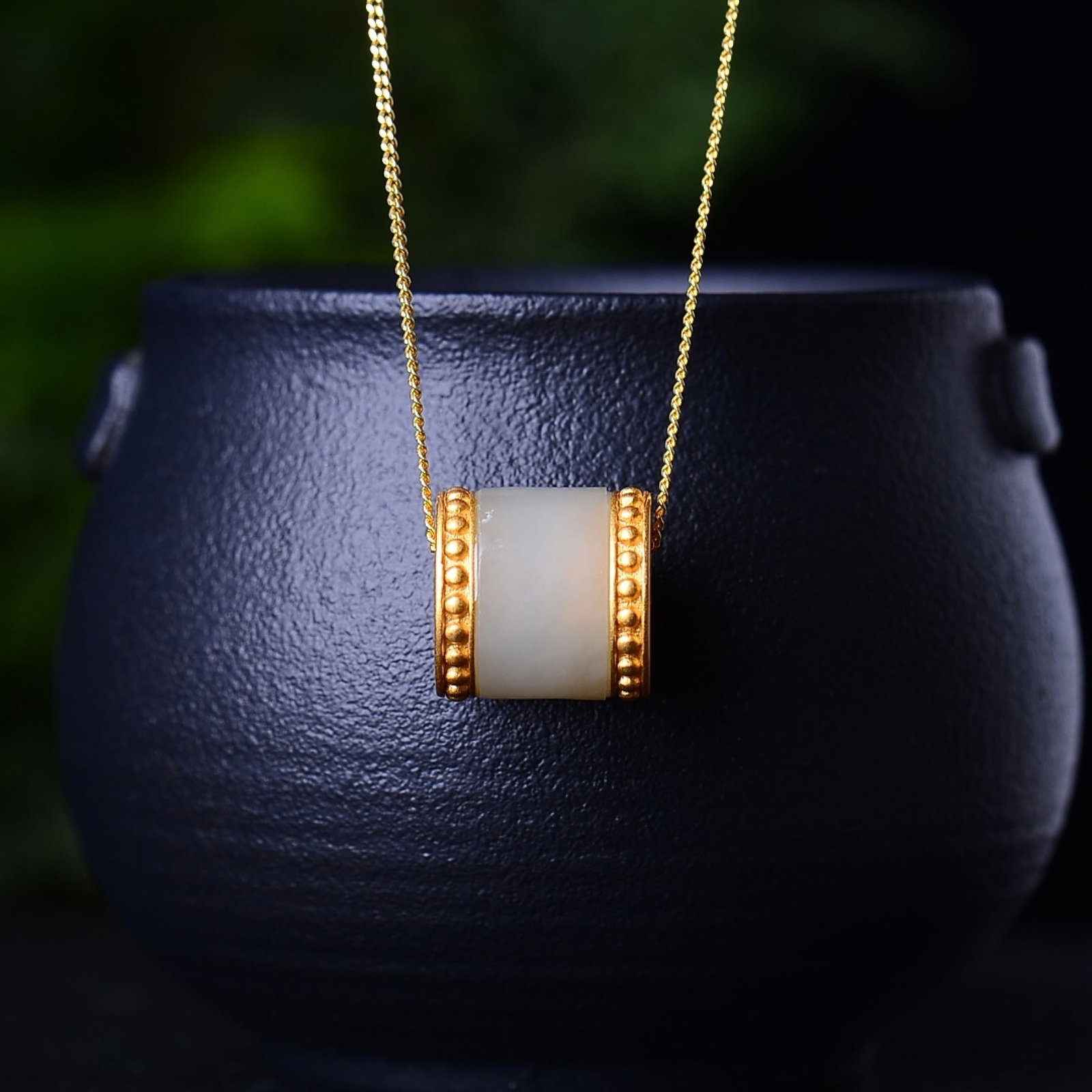 An Exquisite Sterling Silver-Gold Plated Inlaid White Jade Pendant - 2