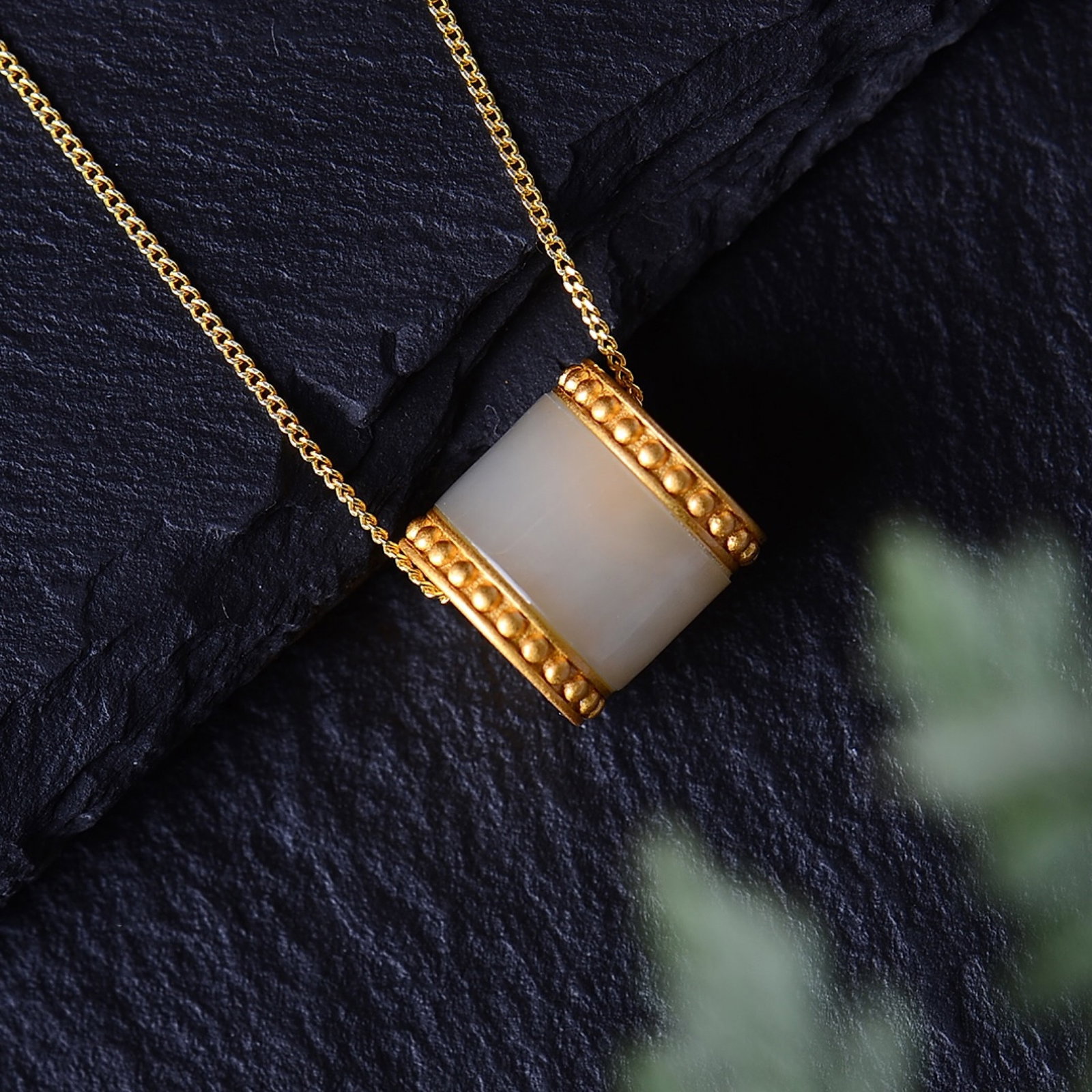 An Exquisite Sterling Silver-Gold Plated Inlaid White Jade Pendant - 4