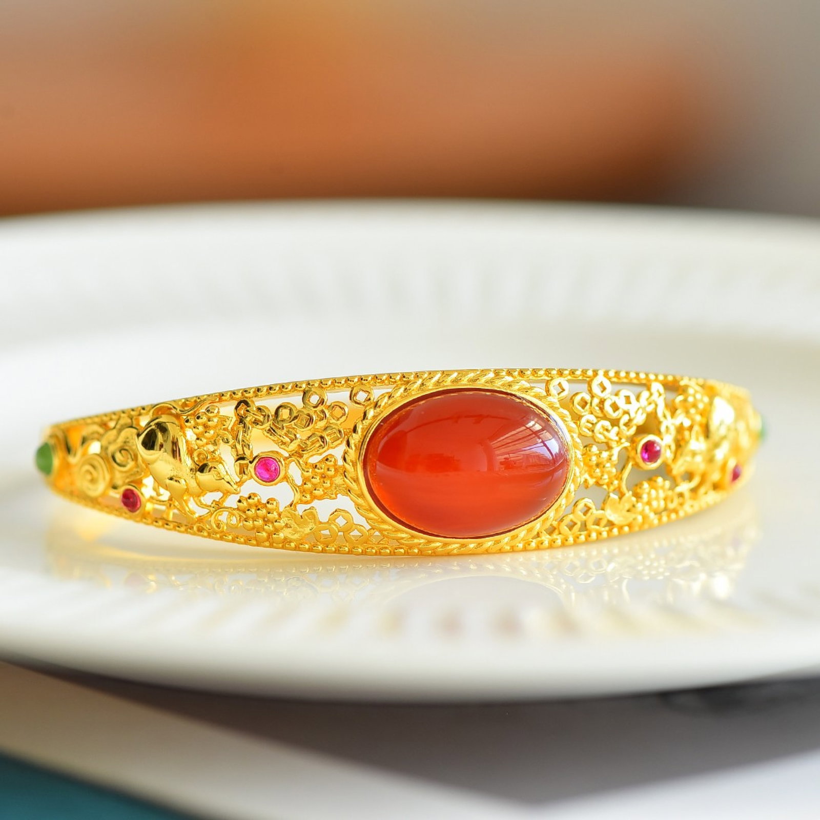 An Exquisite Sterling Silver-Gold Plated Inlaid Agate Bracelets - 4