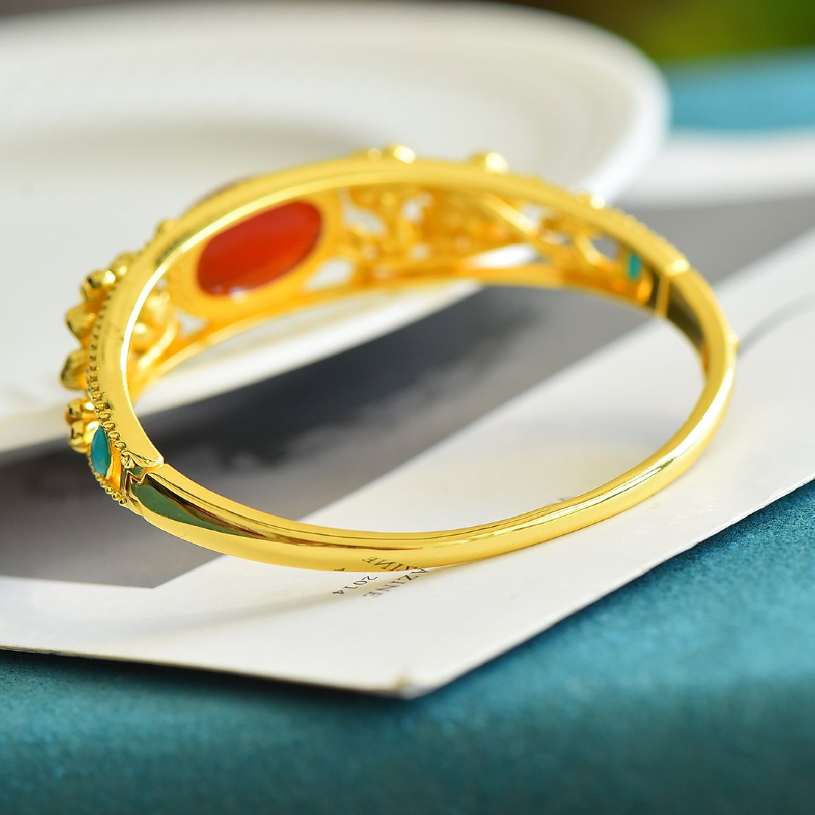 An Exquisite Sterling Silver-Gold Plated Inlaid Agate Bracelets - 5