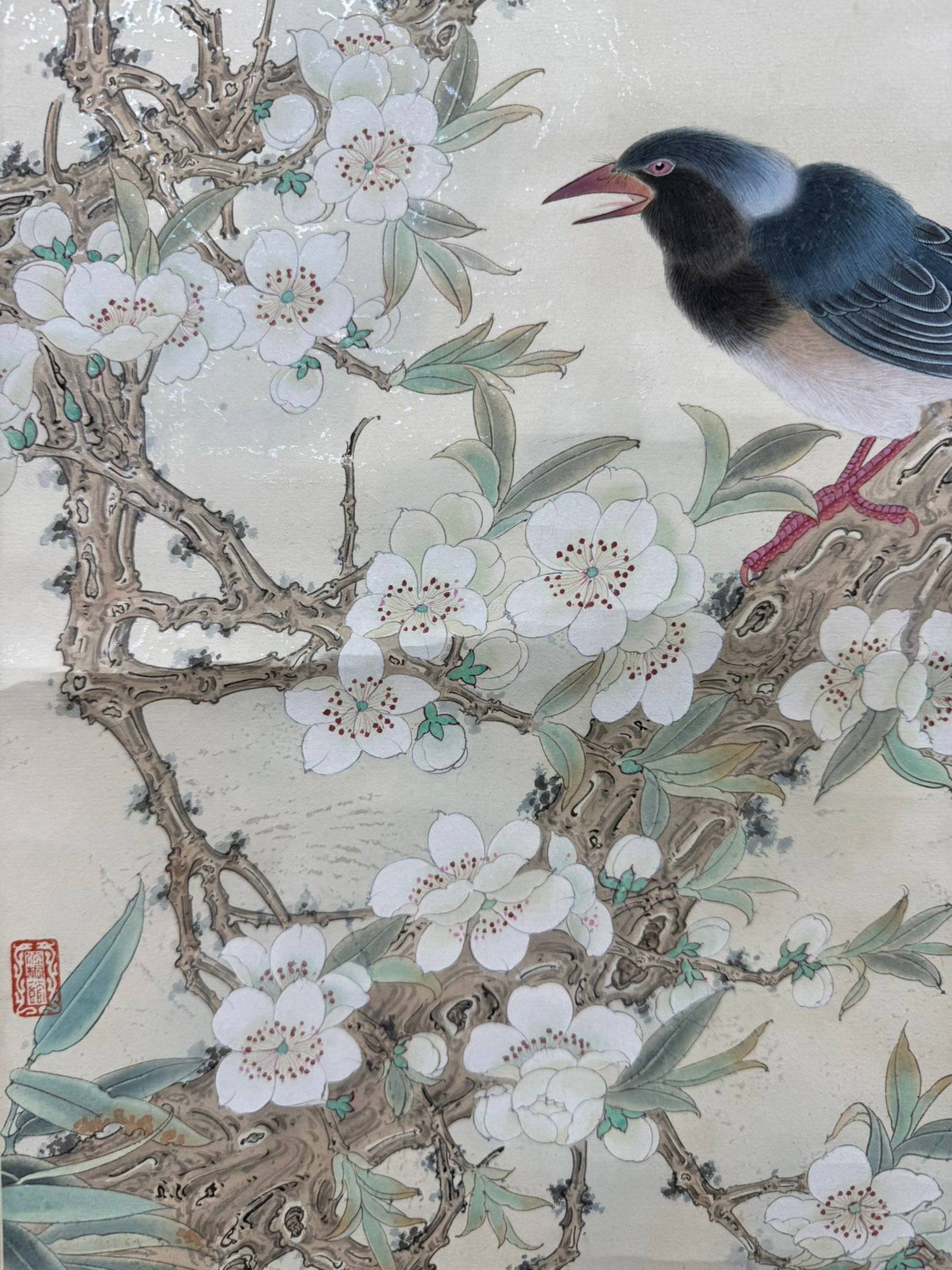 A Chinese Vertical Scroll Ink Painting of Flower and Bird on Paper,Ren Zhong - 5