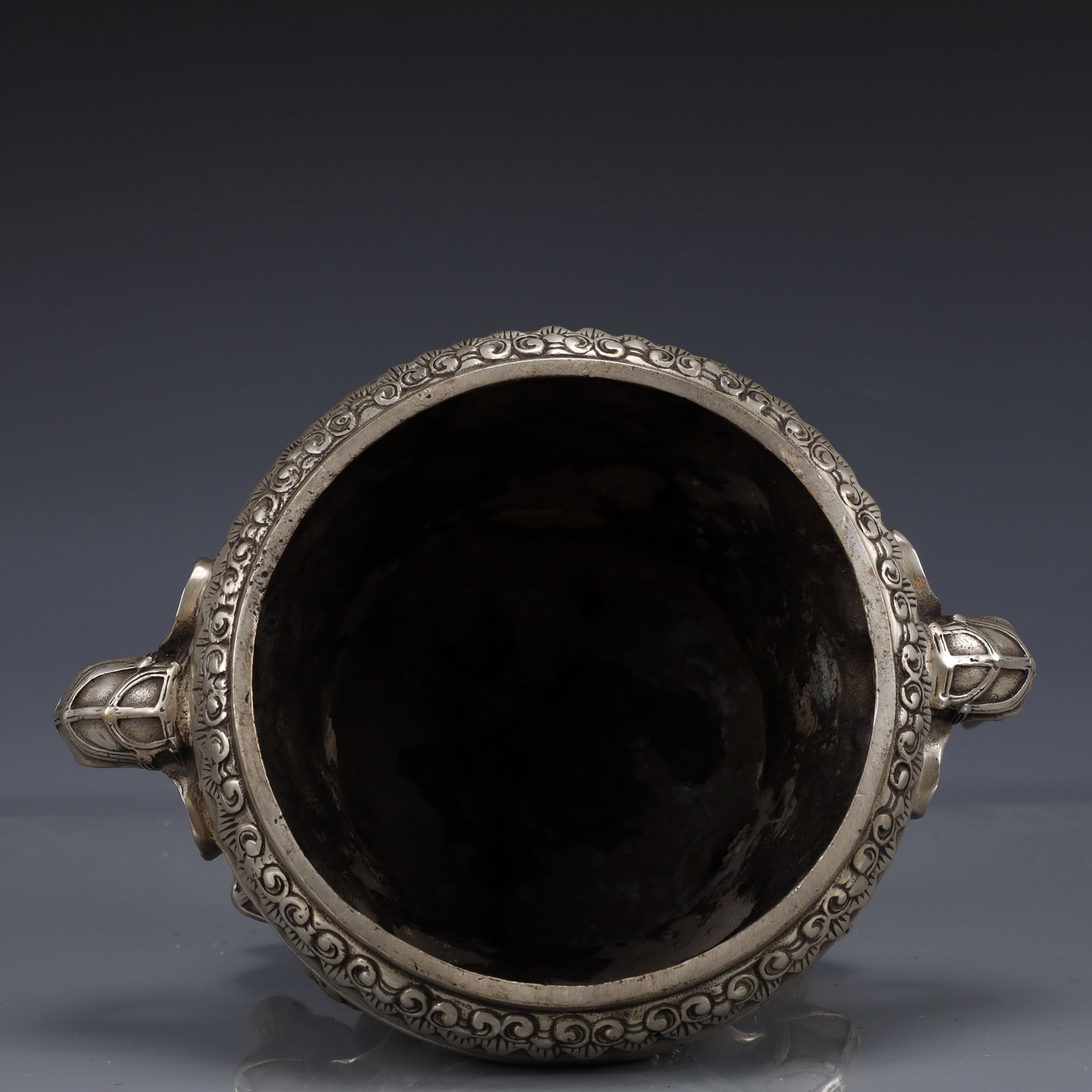 An Exquisite Silver-Plated Bronze Auspicious Beast Pattern Double-Ears and Tripod Censer - 10