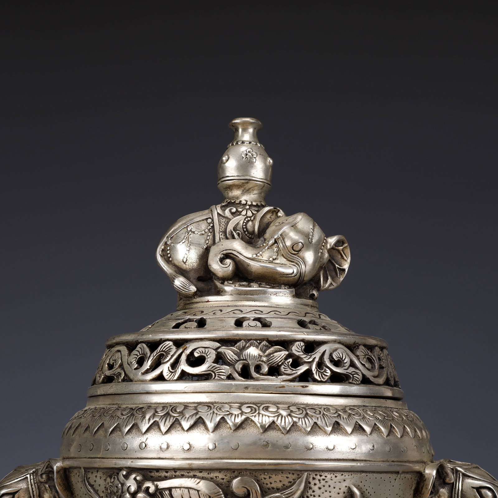 An Exquisite Silver-Plated Bronze Auspicious Beast Pattern Double-Ears and Tripod Censer - 2