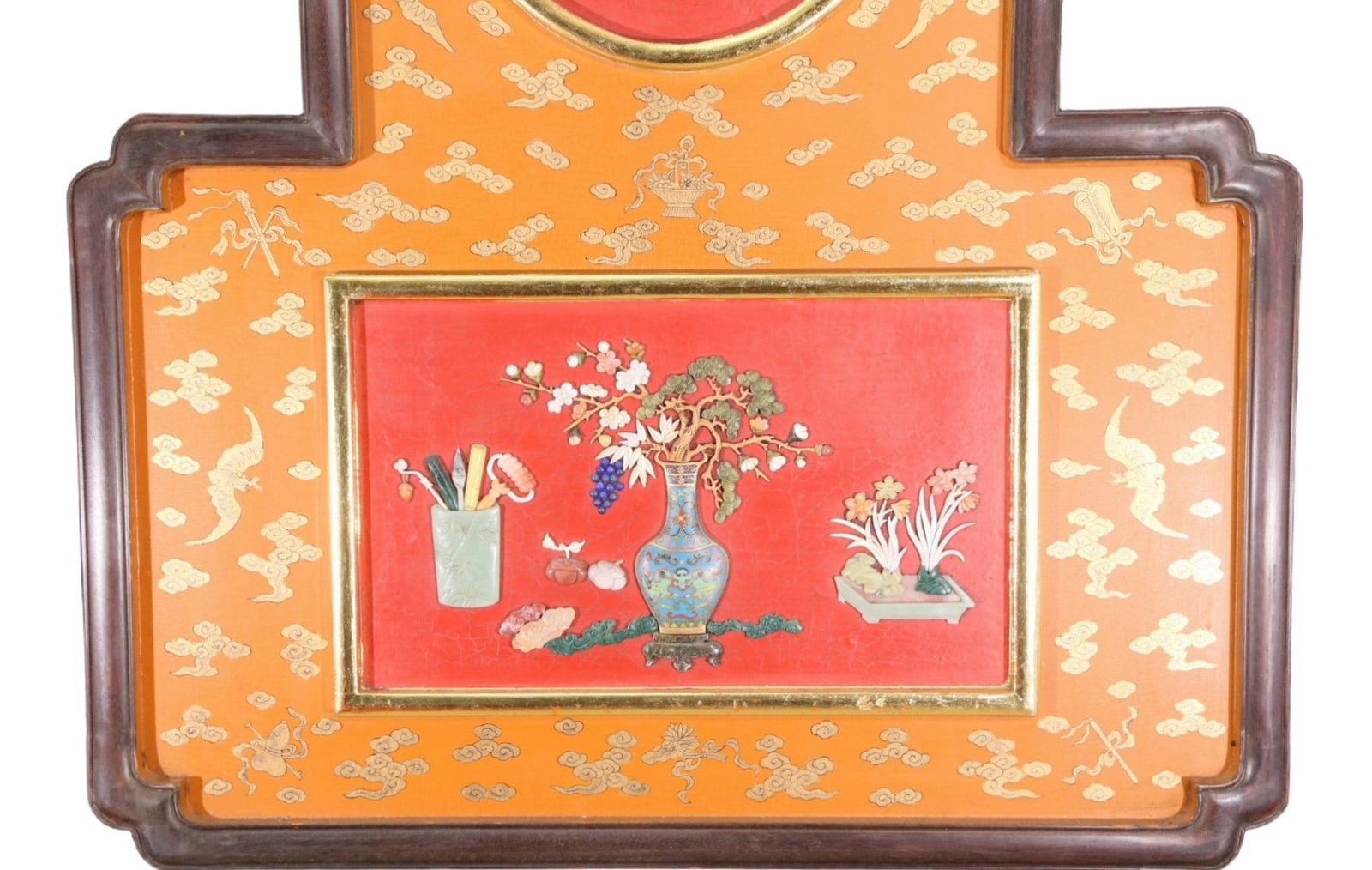 An exquisite zitanwood painted and painted vase hanging screen with gemstones - 2