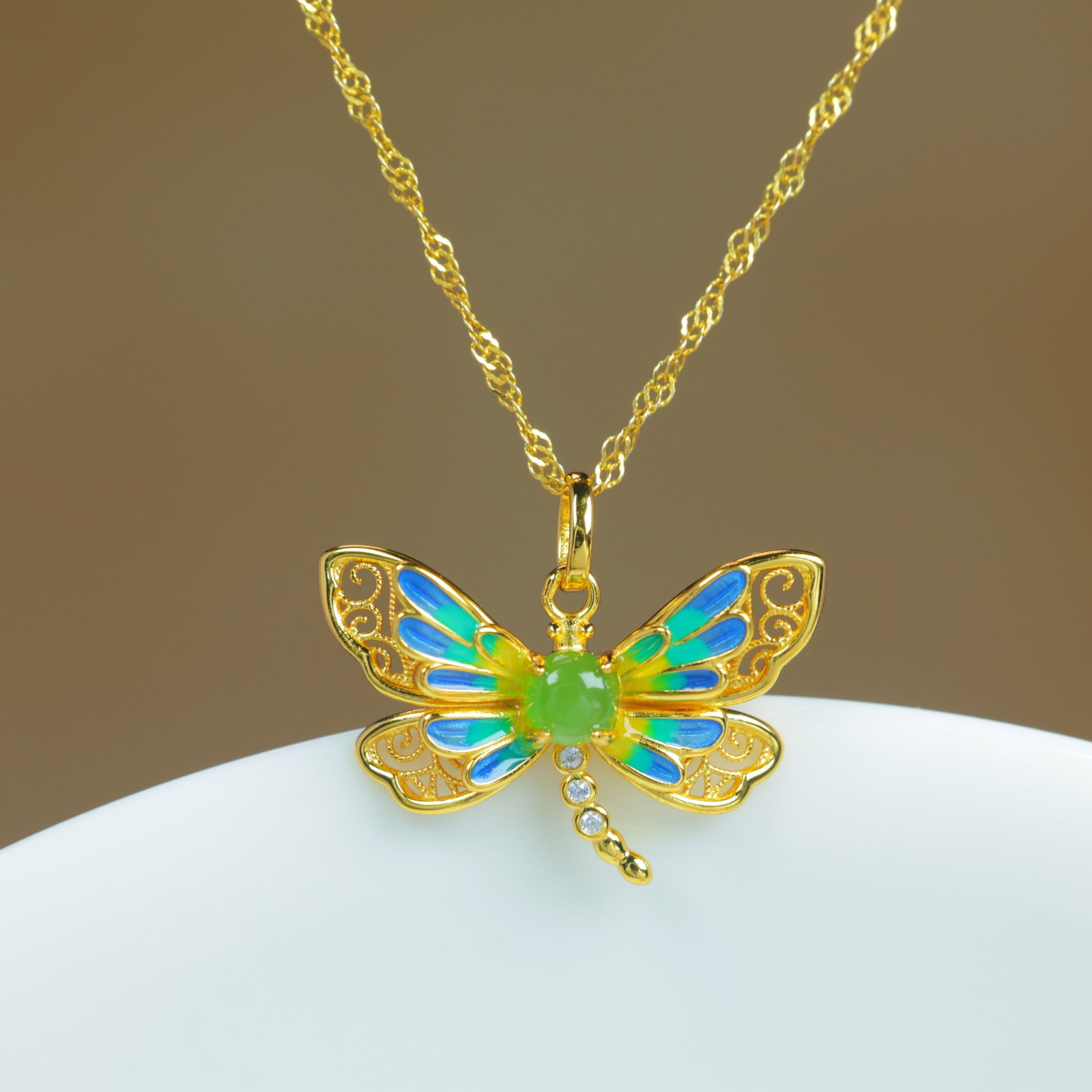 An Exquisite Sterling Silver-Gold Plated Inlaid Jasper Pendant , Inlaid Diamond - 3
