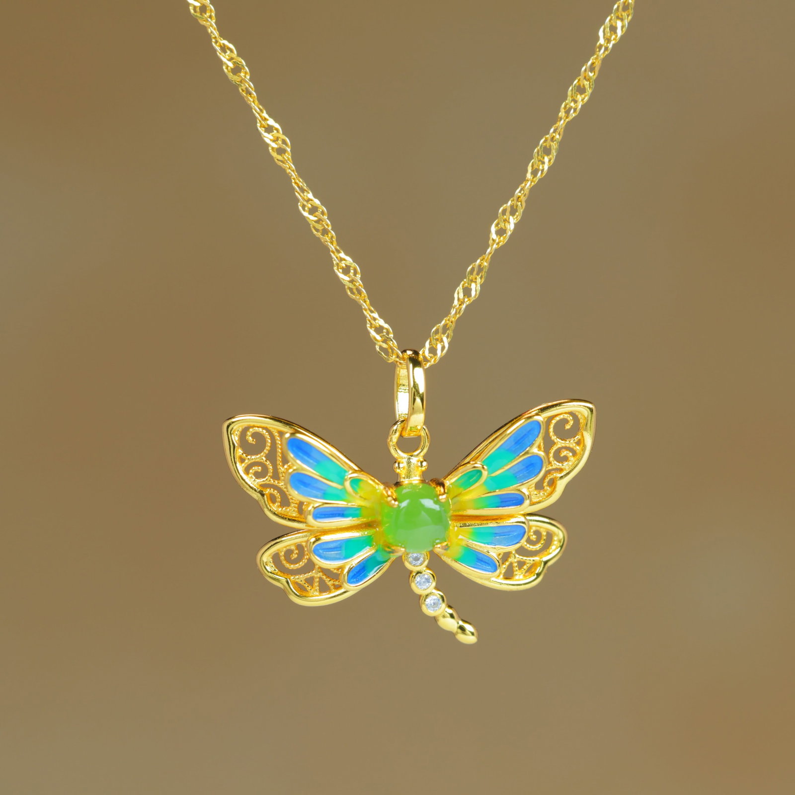 An Exquisite Sterling Silver-Gold Plated Inlaid Jasper Pendant , Inlaid Diamond - 5