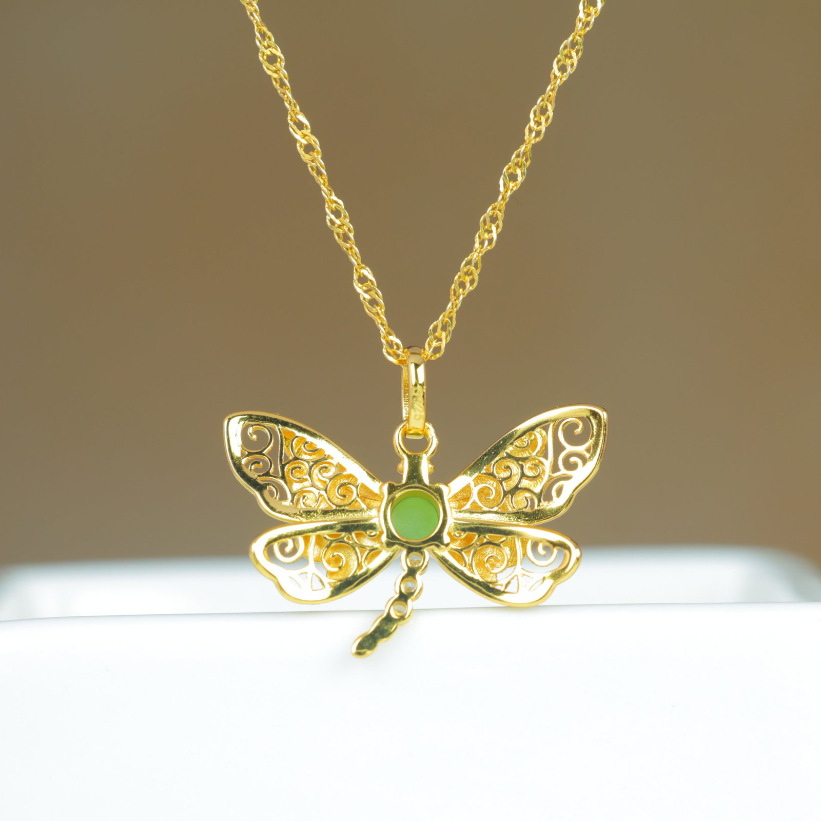 An Exquisite Sterling Silver-Gold Plated Inlaid Jasper Pendant , Inlaid Diamond - 6