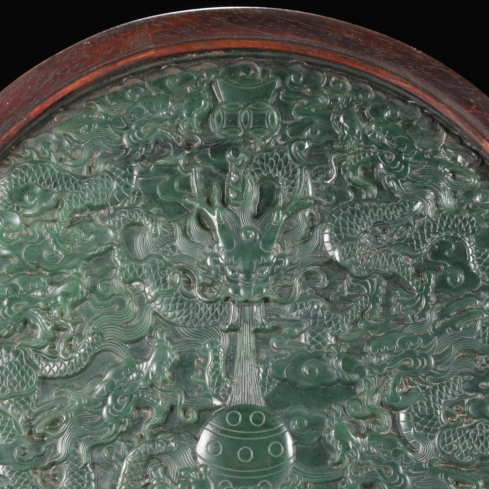A Huge Zitanwood Inlaid Jasper Auspicious Cloud and Dragon Pattern Table Screen,With an Imperial ... - 3