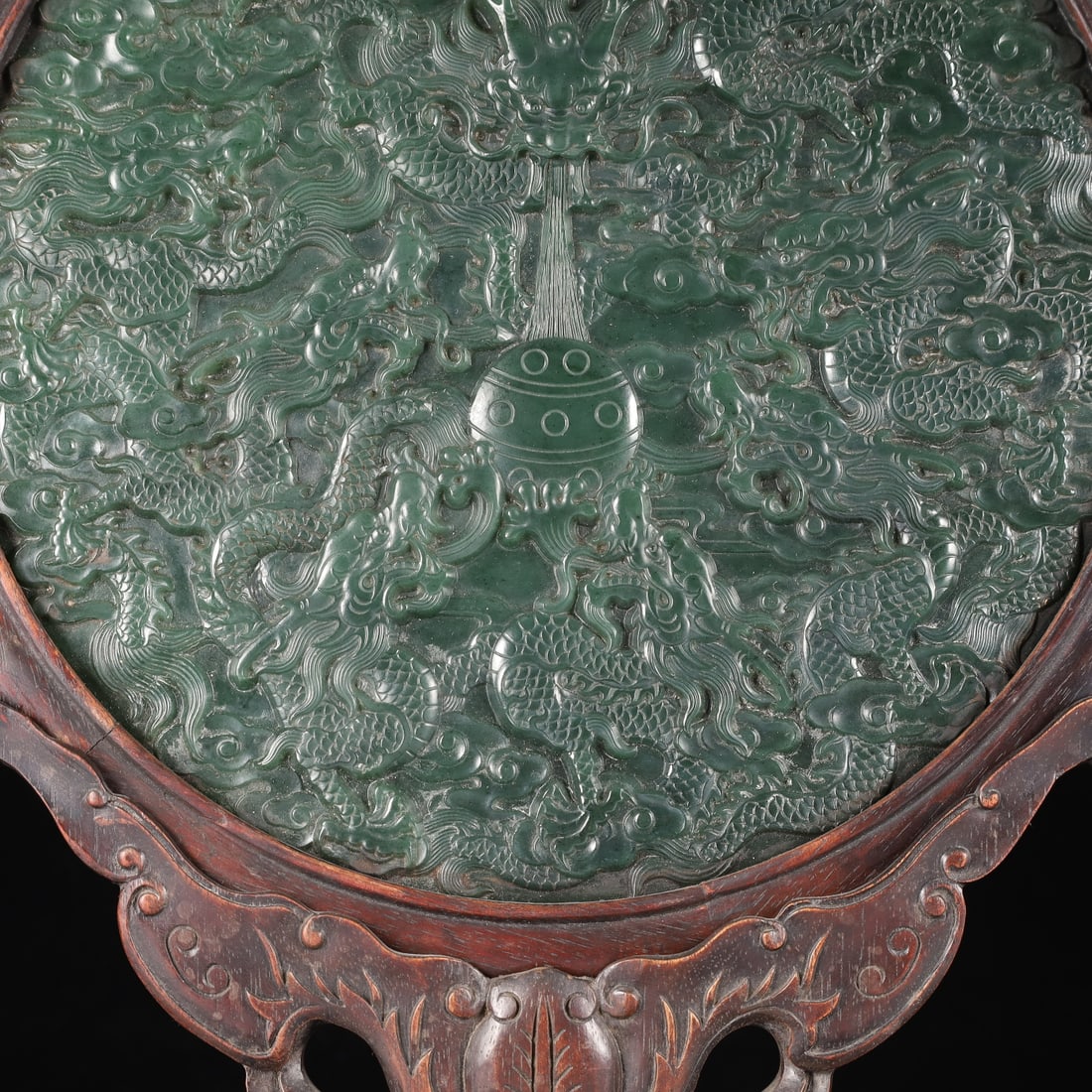 A Huge Zitanwood Inlaid Jasper Auspicious Cloud and Dragon Pattern Table Screen,With an Imperial ... - 4