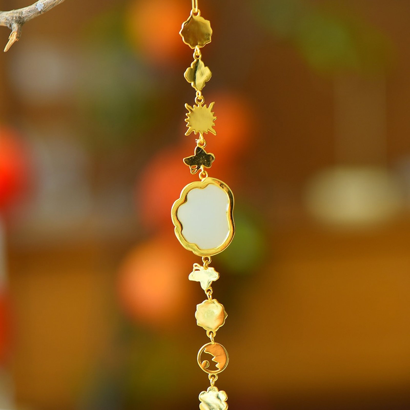 An Exquisite Sterling Silver-Gold Plated Inlaid White Jade Enamel Bracelet - 5