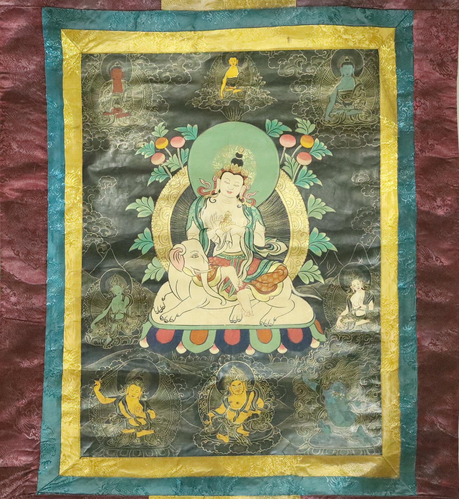 A Rare Brocade Painted Color Statue of Samantabhadra Tangka - 2