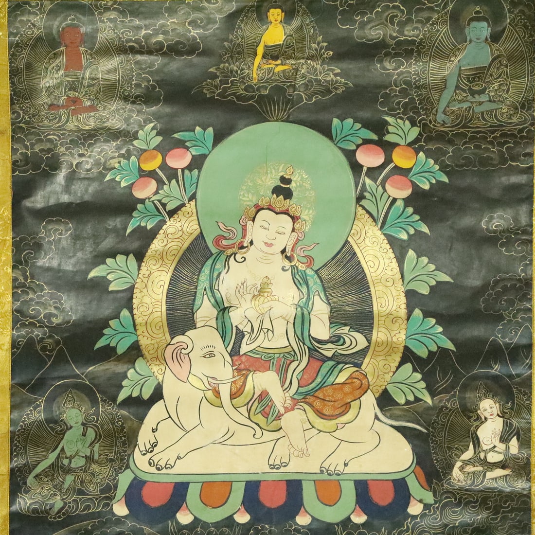 A Rare Brocade Painted Color Statue of Samantabhadra Tangka - 3