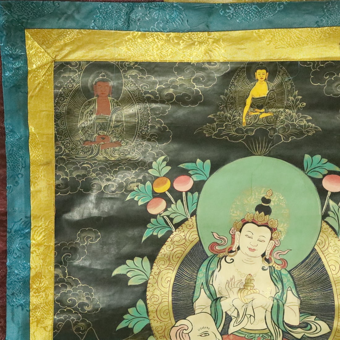 A Rare Brocade Painted Color Statue of Samantabhadra Tangka - 4