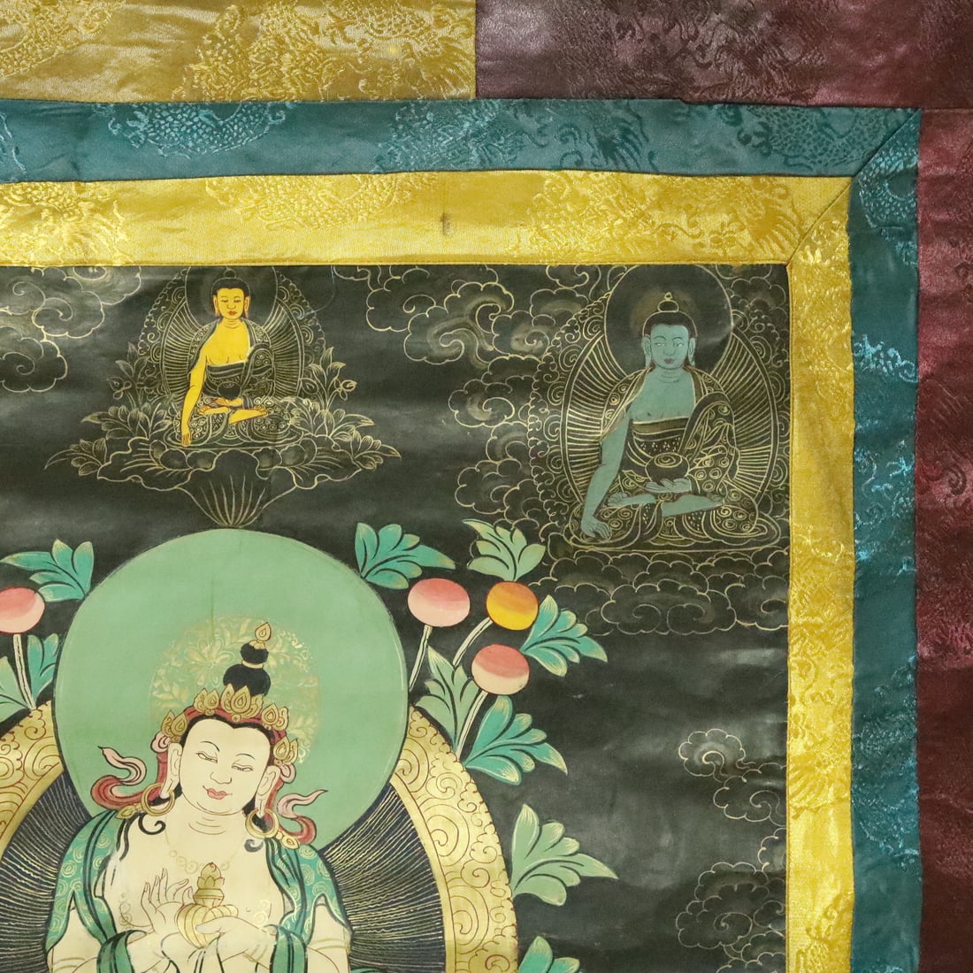 A Rare Brocade Painted Color Statue of Samantabhadra Tangka - 5