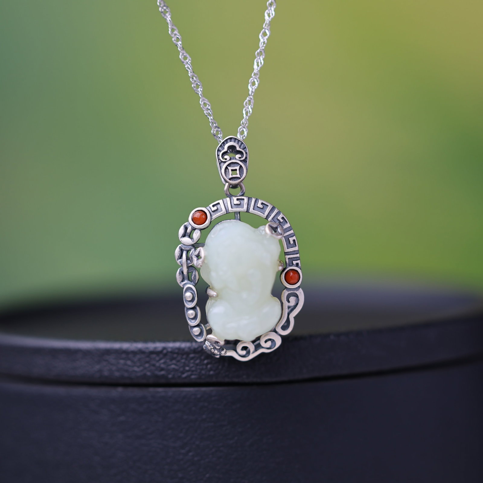 An Exquisite Sterling Silver Inlaid White Jade Pendant - 5