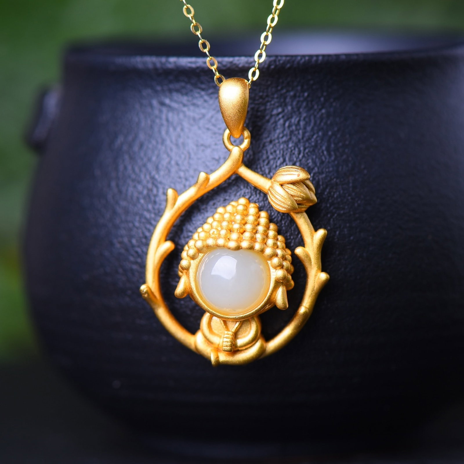 An Exquisite Sterling Silver-Gold Plated Inlaid White Jade Pendant - 2