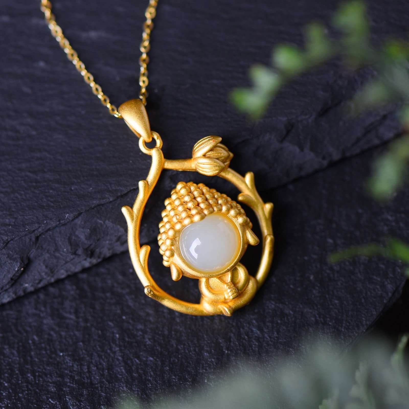 An Exquisite Sterling Silver-Gold Plated Inlaid White Jade Pendant - 4
