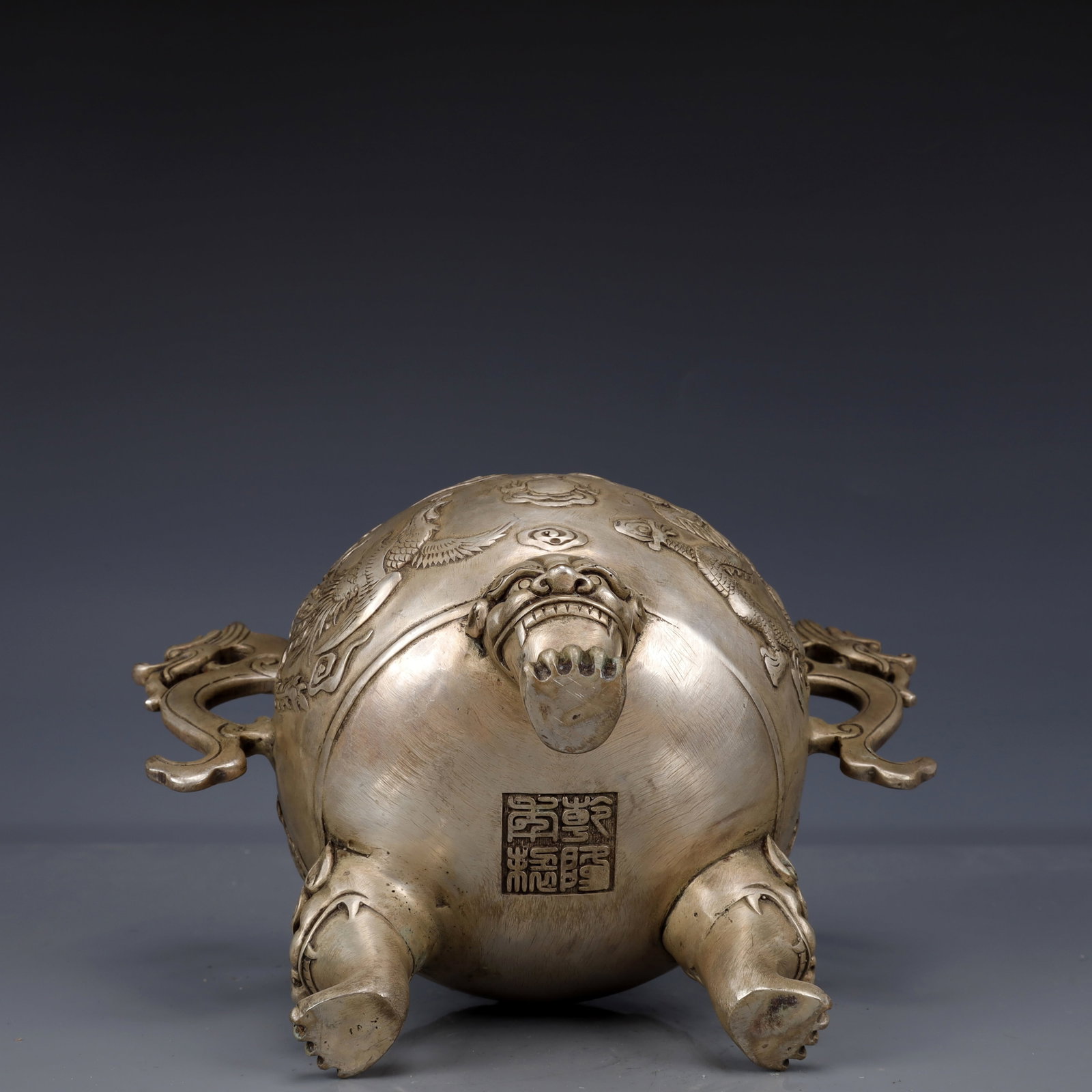 An Exquisite Silver-Plated Bronze Dragon and Phoenix Pattern Dragon-Ears Tripod Censer - 13