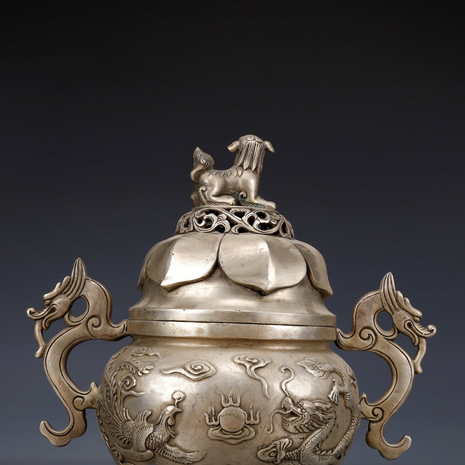 An Exquisite Silver-Plated Bronze Dragon and Phoenix Pattern Dragon-Ears Tripod Censer - 8