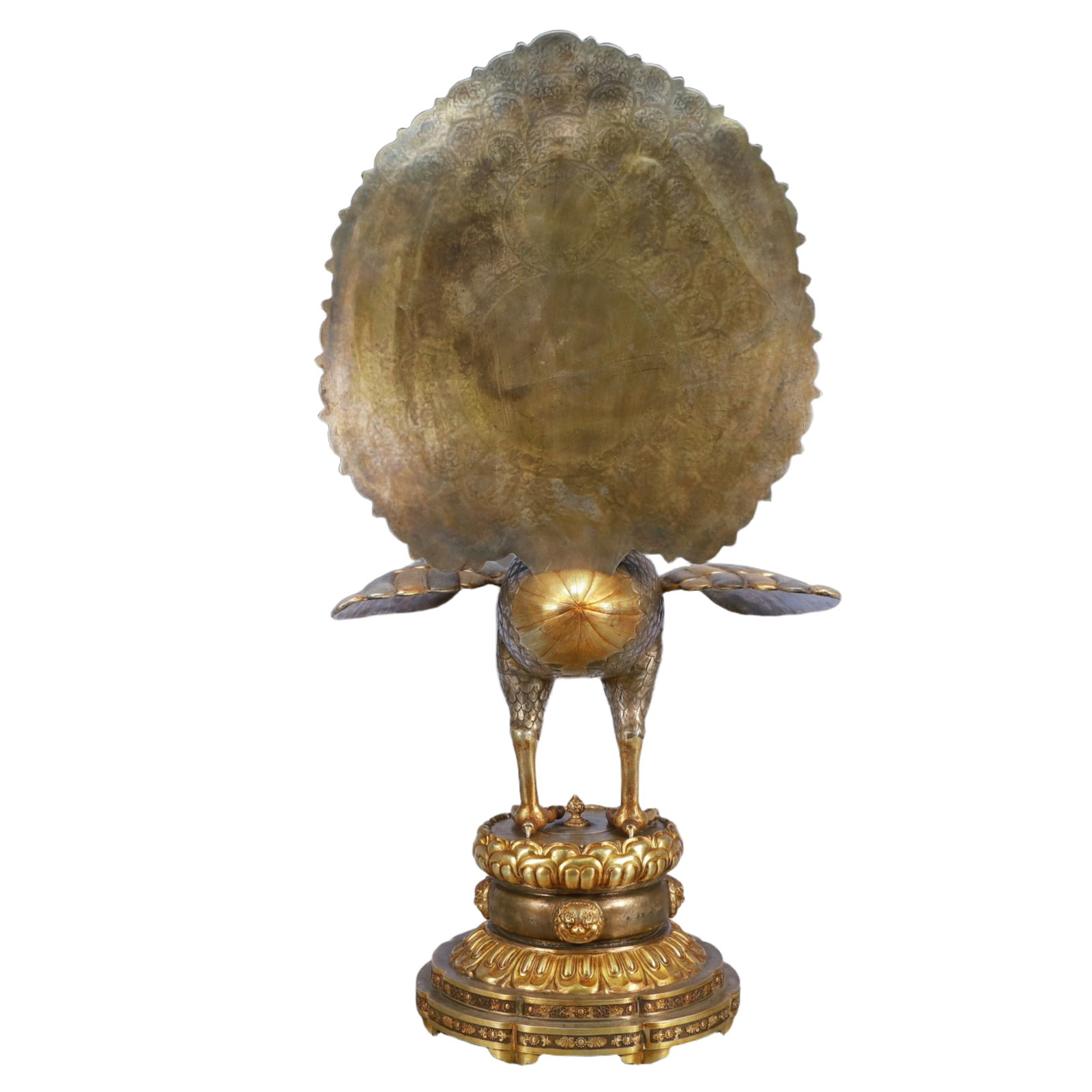 A Huge Gilt Silver Peacock Buddha Statue - 10