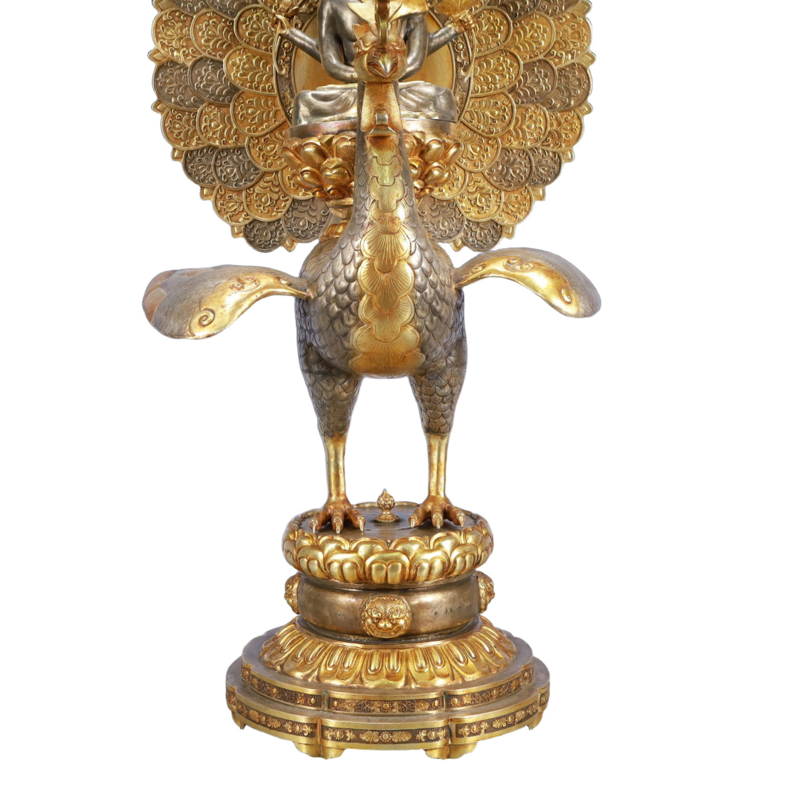 A Huge Gilt Silver Peacock Buddha Statue - 3