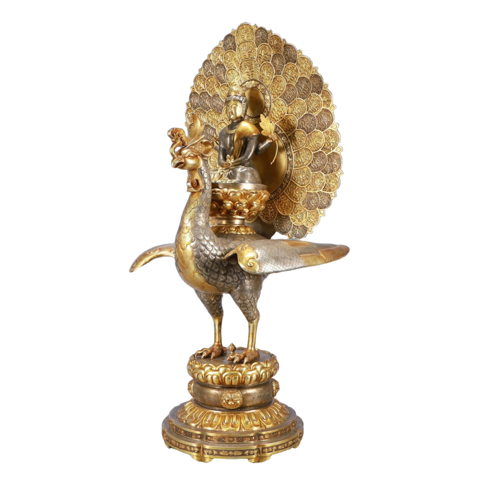 A Huge Gilt Silver Peacock Buddha Statue - 4