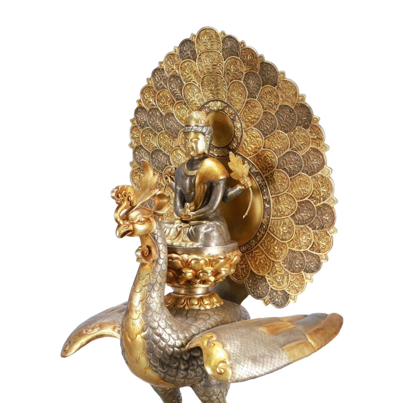 A Huge Gilt Silver Peacock Buddha Statue - 5