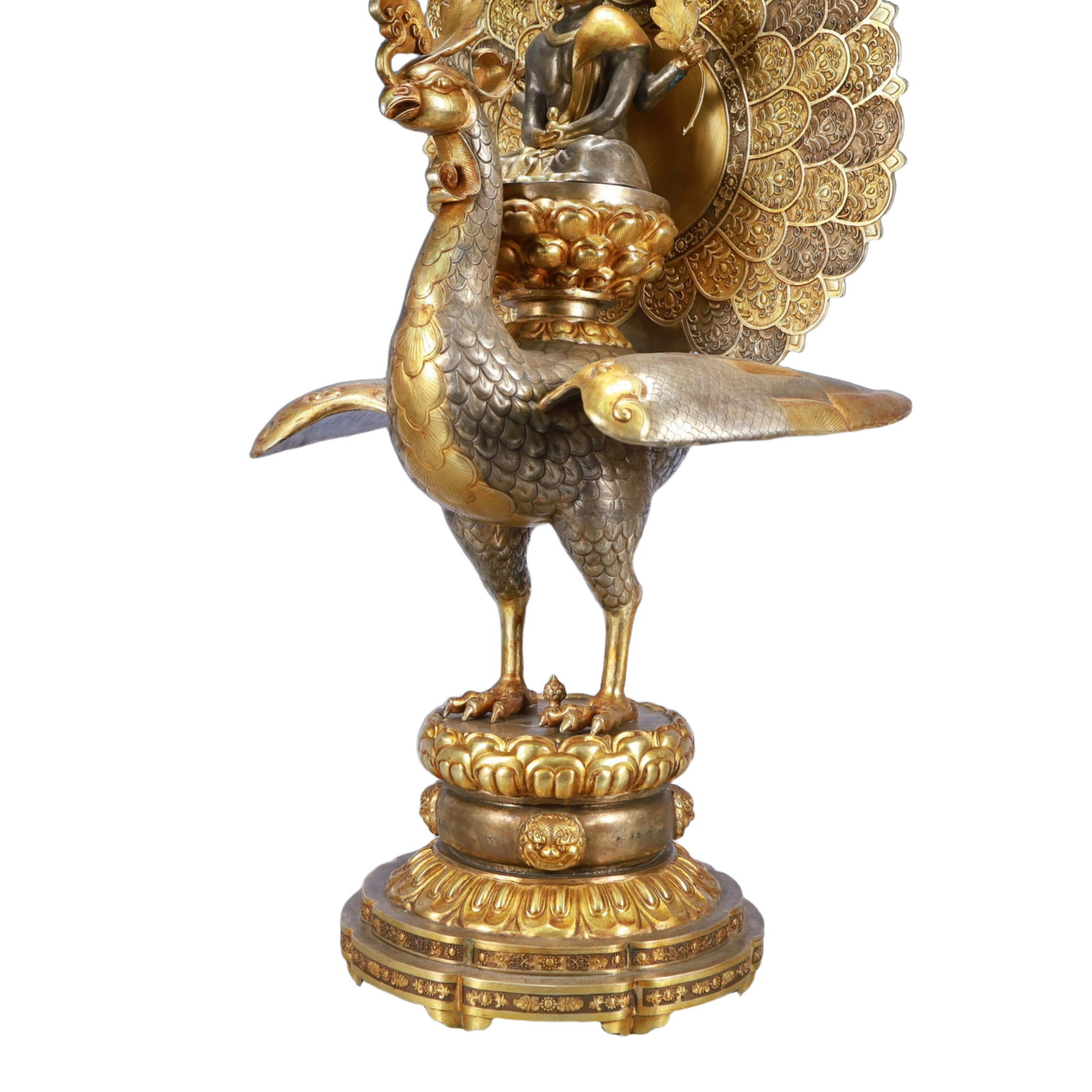 A Huge Gilt Silver Peacock Buddha Statue - 6