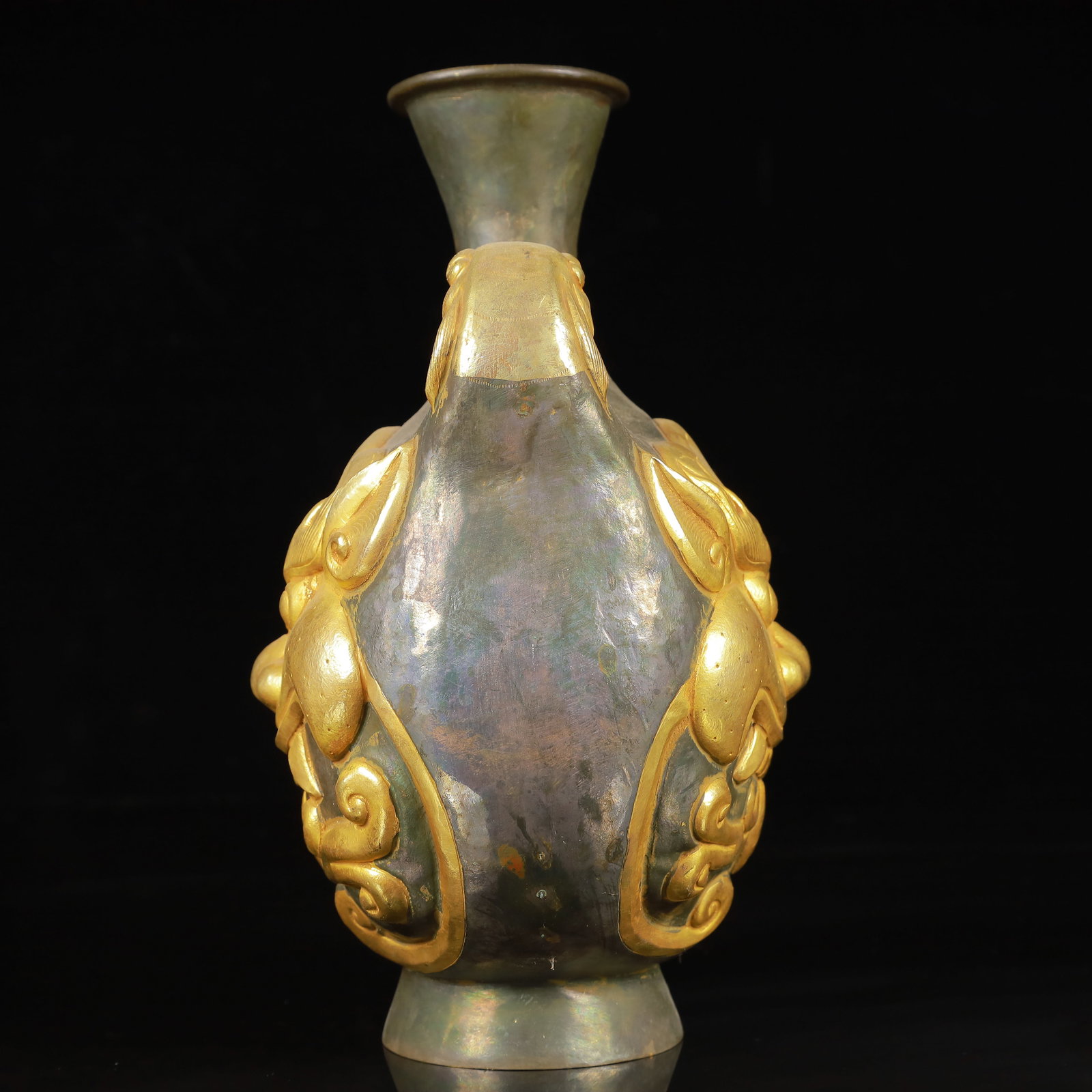 An Exquisite Gilt Silver Beast-Face Pattern Beast-Ears Vase - 10