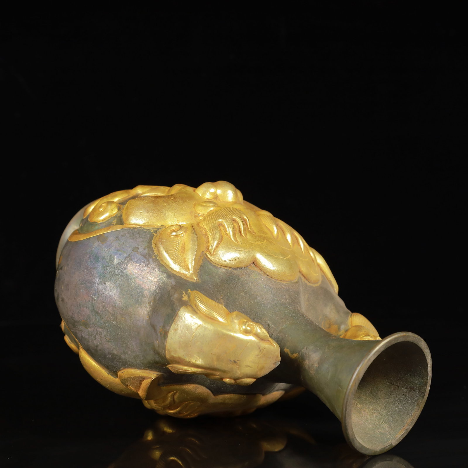 An Exquisite Gilt Silver Beast-Face Pattern Beast-Ears Vase - 11