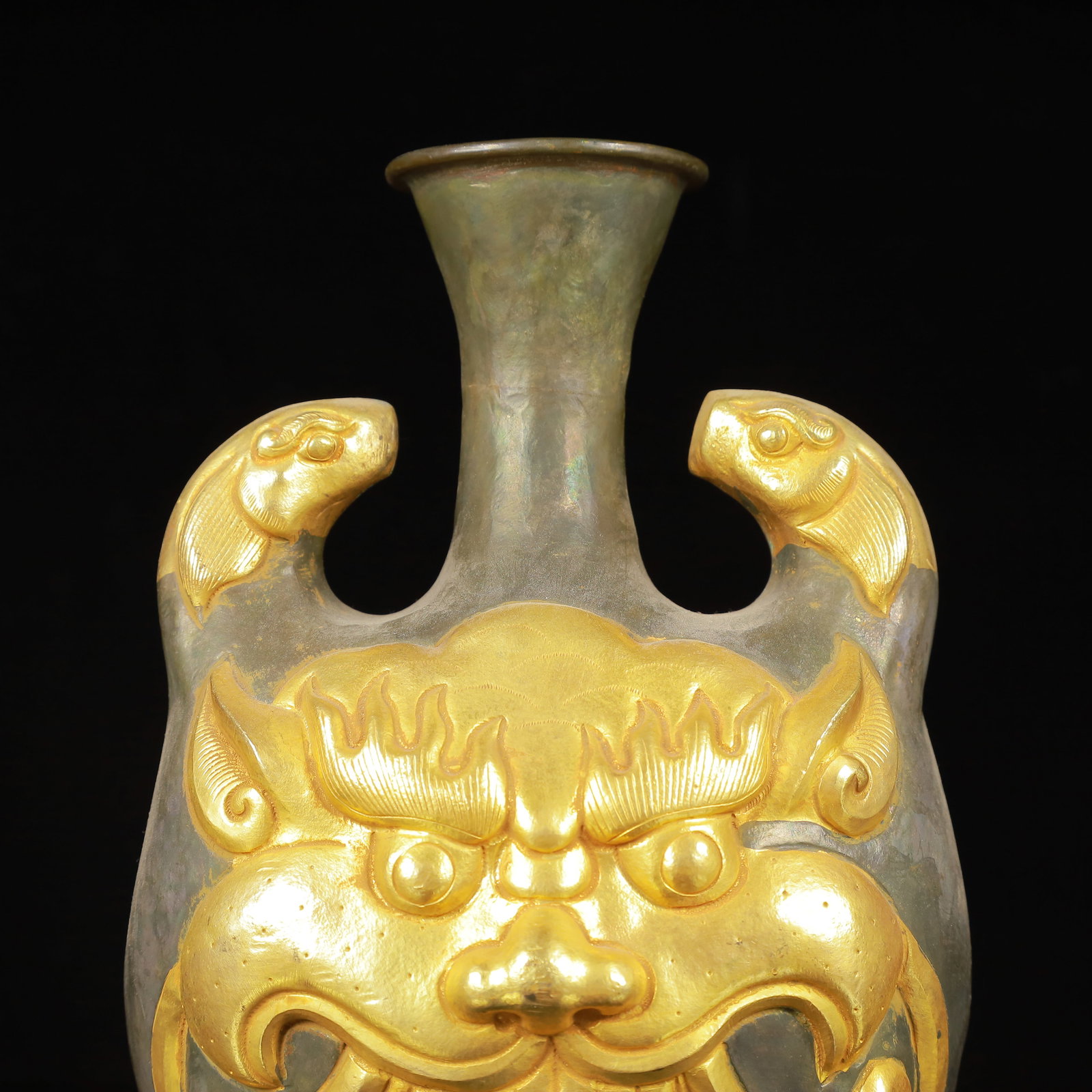 An Exquisite Gilt Silver Beast-Face Pattern Beast-Ears Vase - 2