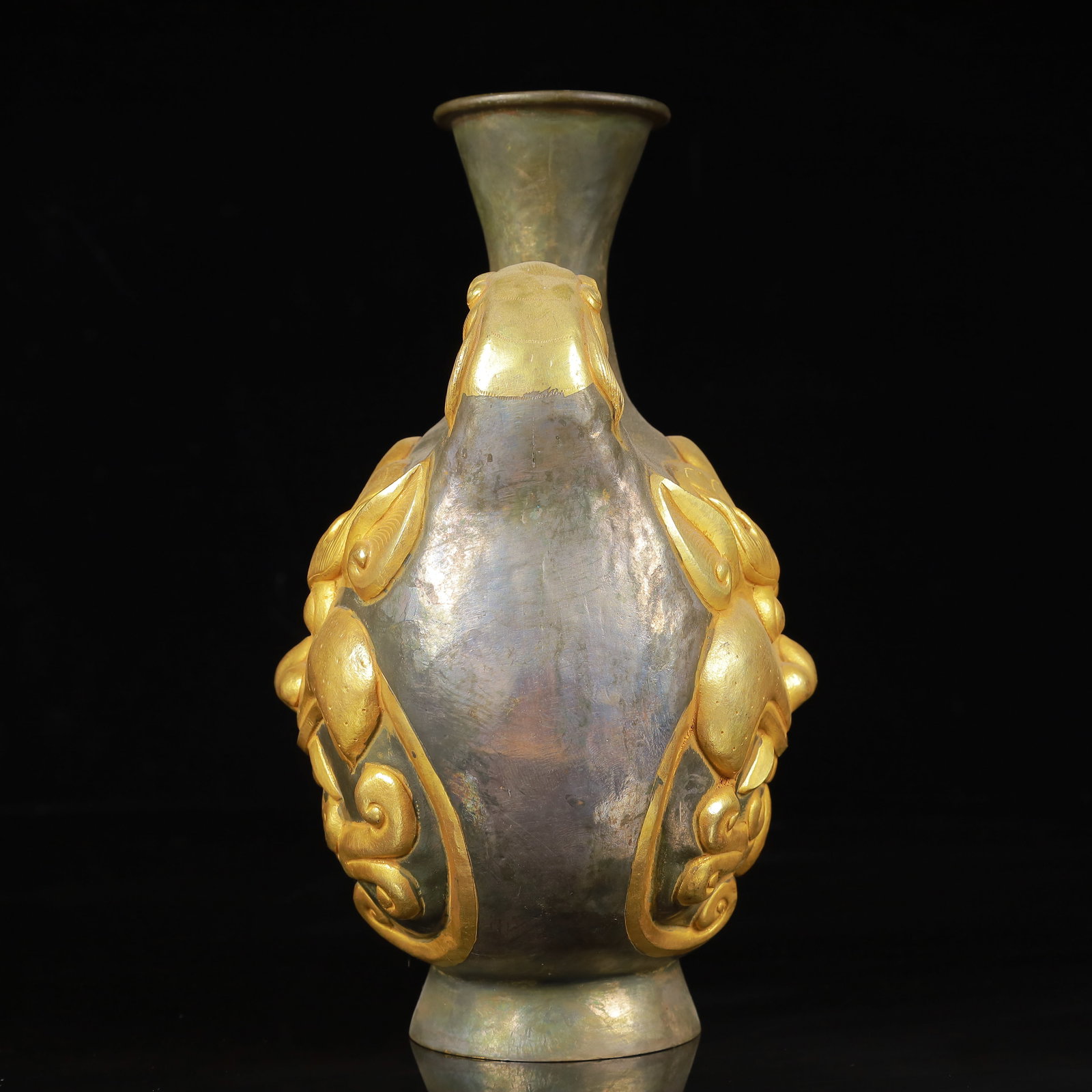 An Exquisite Gilt Silver Beast-Face Pattern Beast-Ears Vase - 5