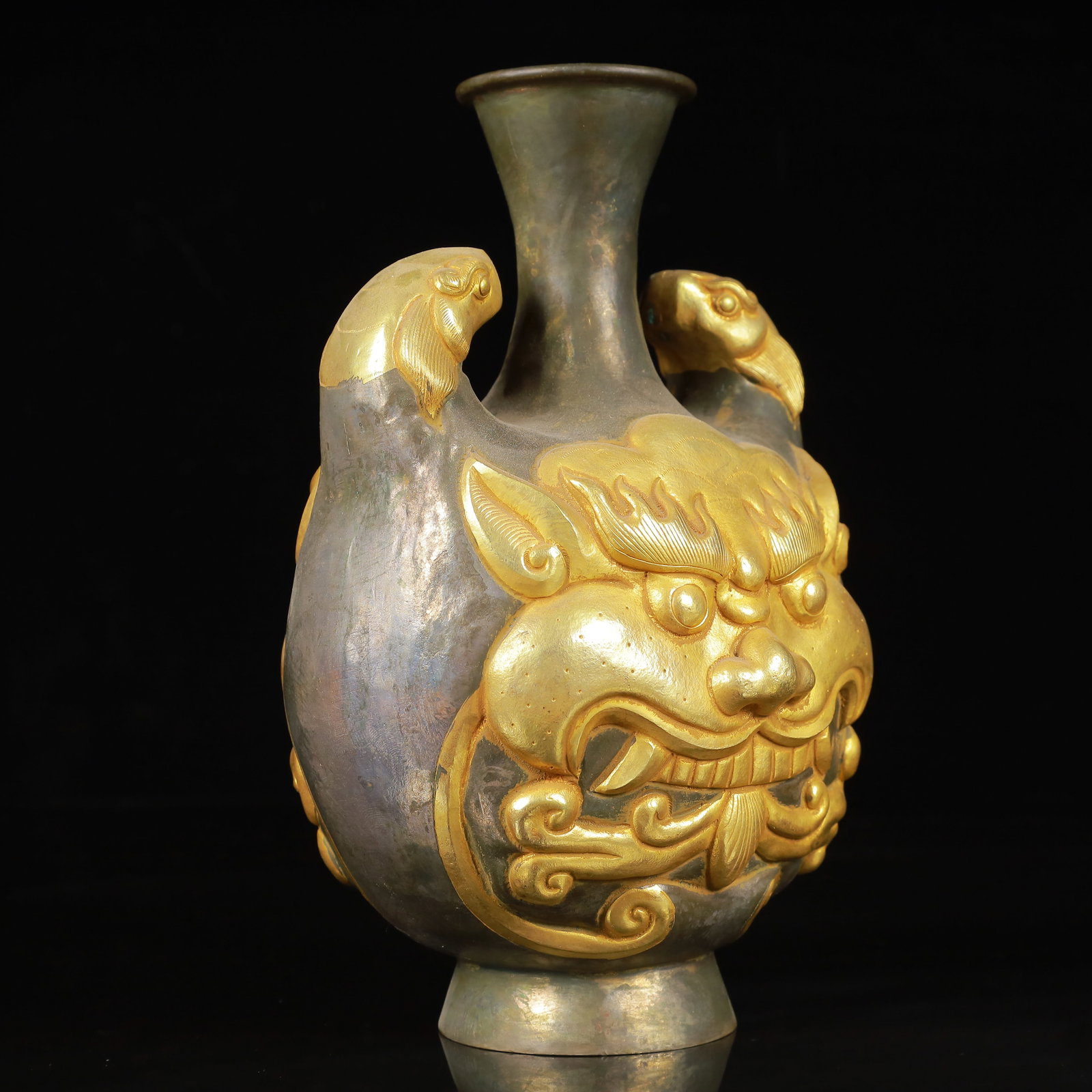 An Exquisite Gilt Silver Beast-Face Pattern Beast-Ears Vase - 6
