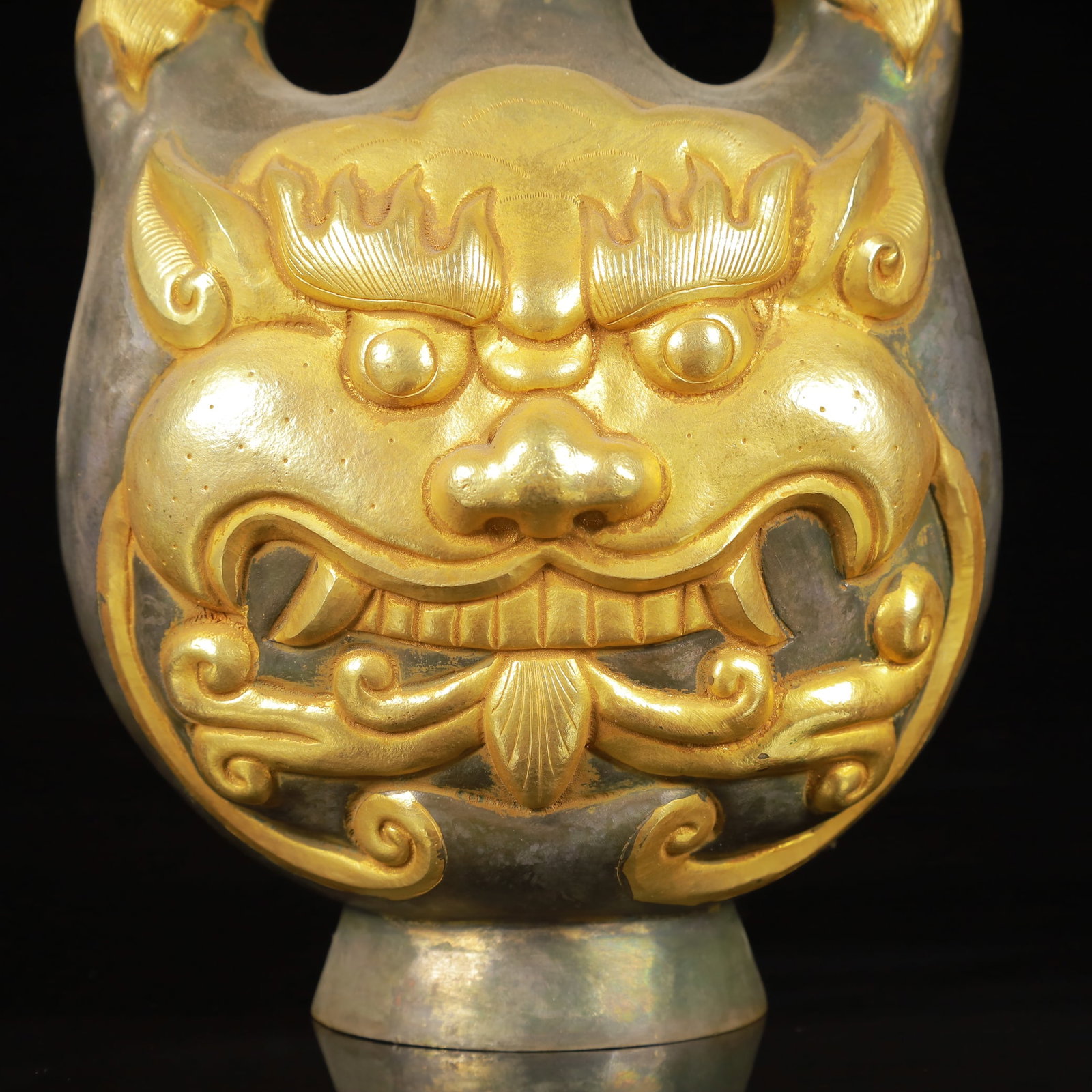 An Exquisite Gilt Silver Beast-Face Pattern Beast-Ears Vase - 9