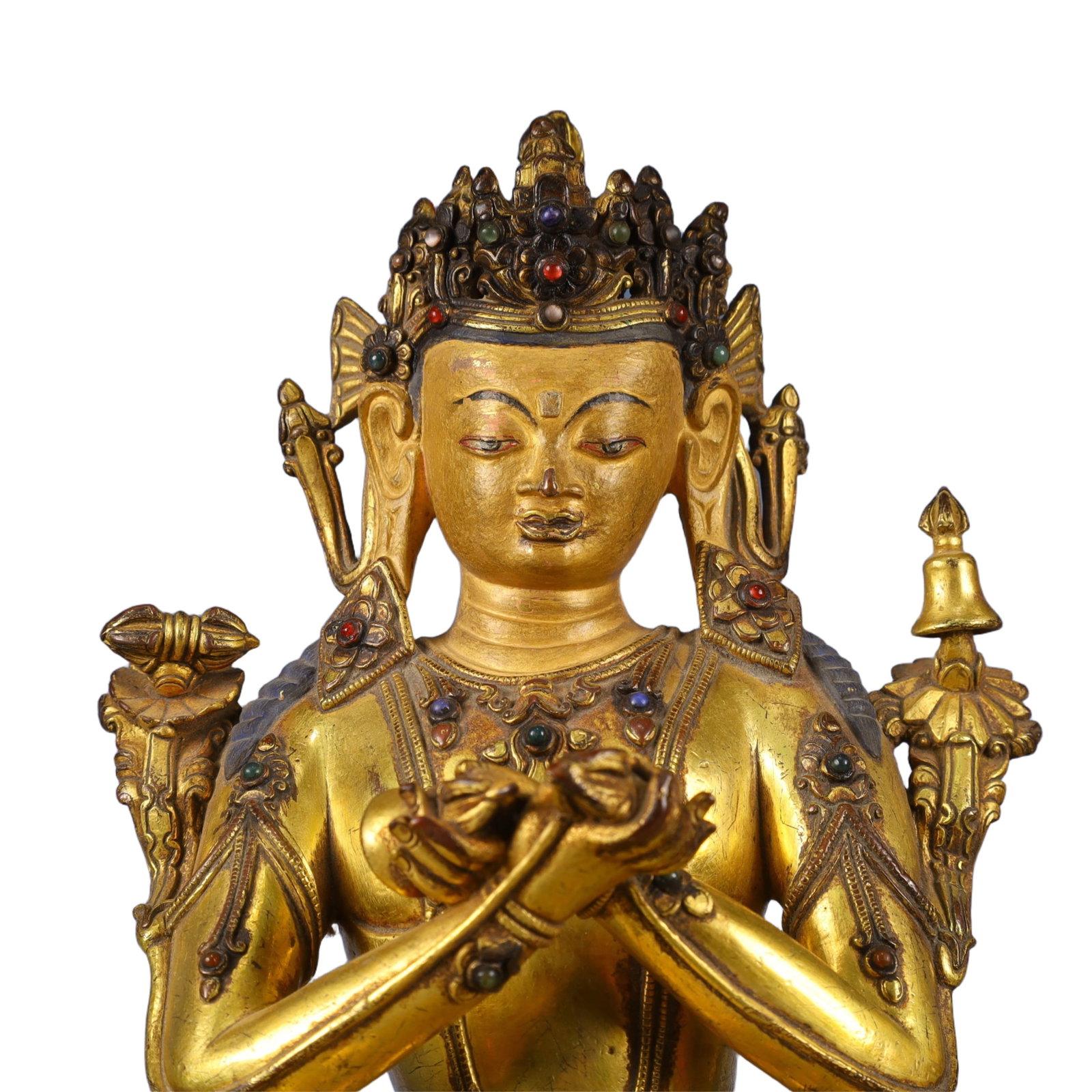 A Solemn Gilt Bronze Buddha Statue,Inlaid Gems - 2