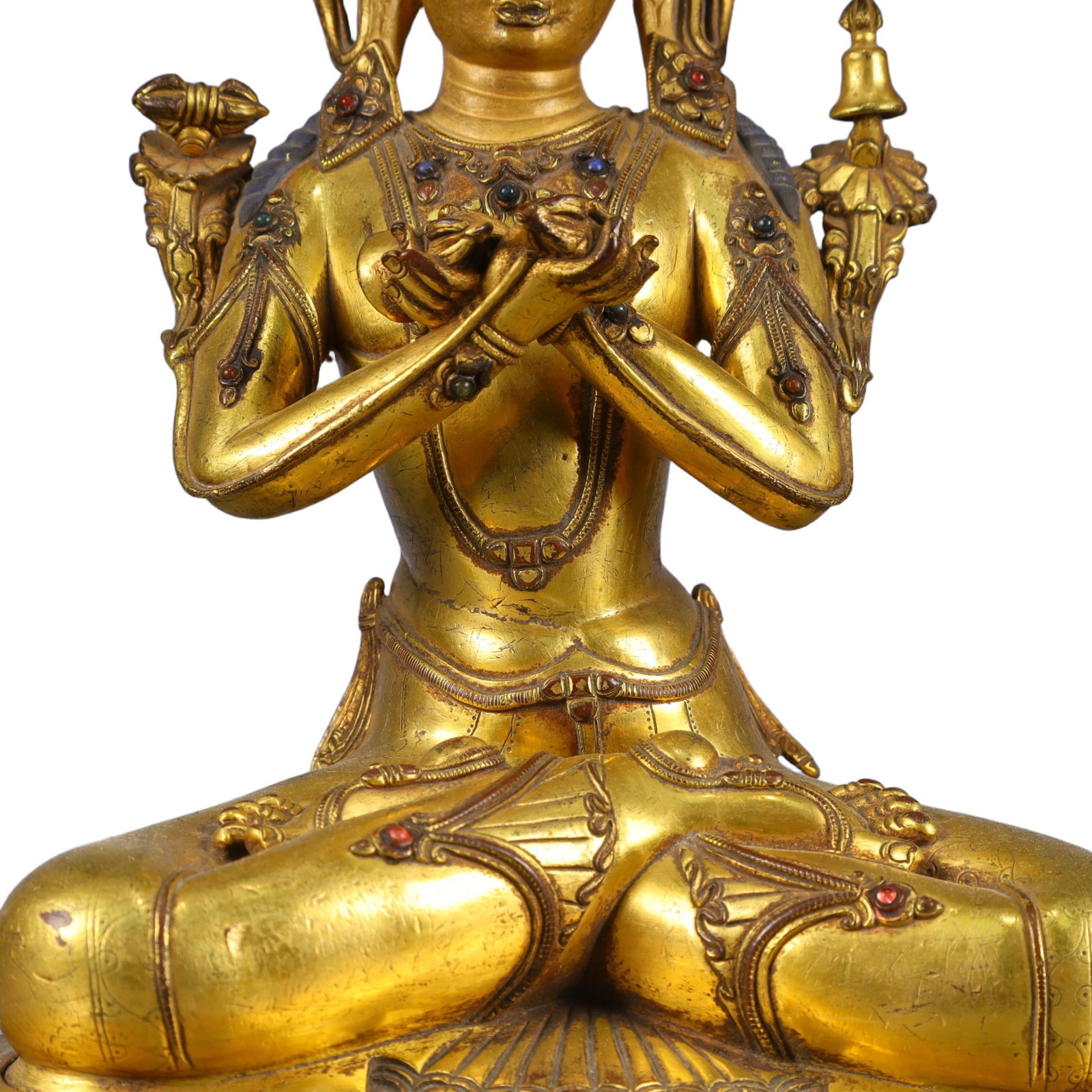 A Solemn Gilt Bronze Buddha Statue,Inlaid Gems - 3