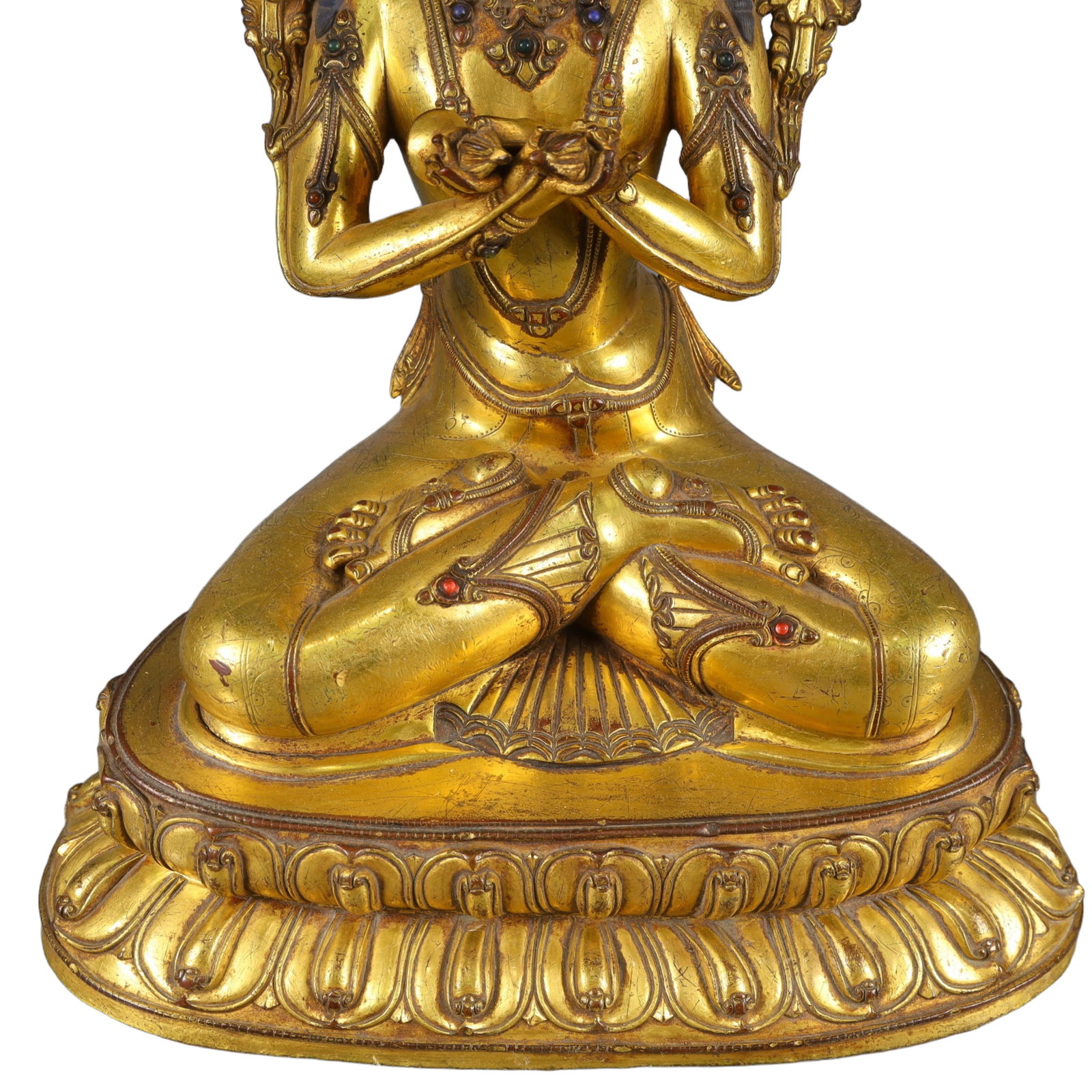 A Solemn Gilt Bronze Buddha Statue,Inlaid Gems - 4