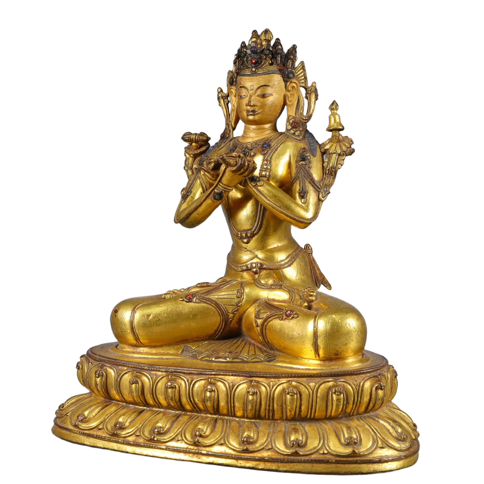 A Solemn Gilt Bronze Buddha Statue,Inlaid Gems - 5