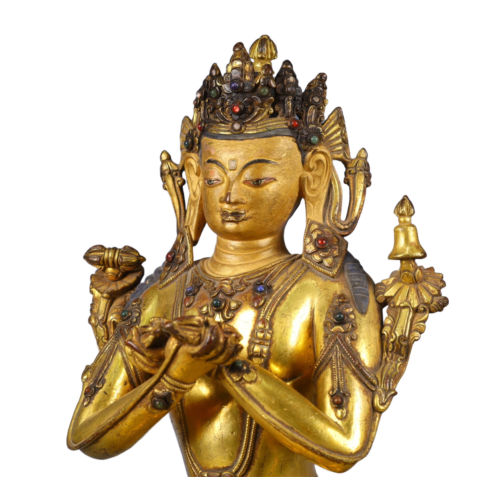 A Solemn Gilt Bronze Buddha Statue,Inlaid Gems - 6