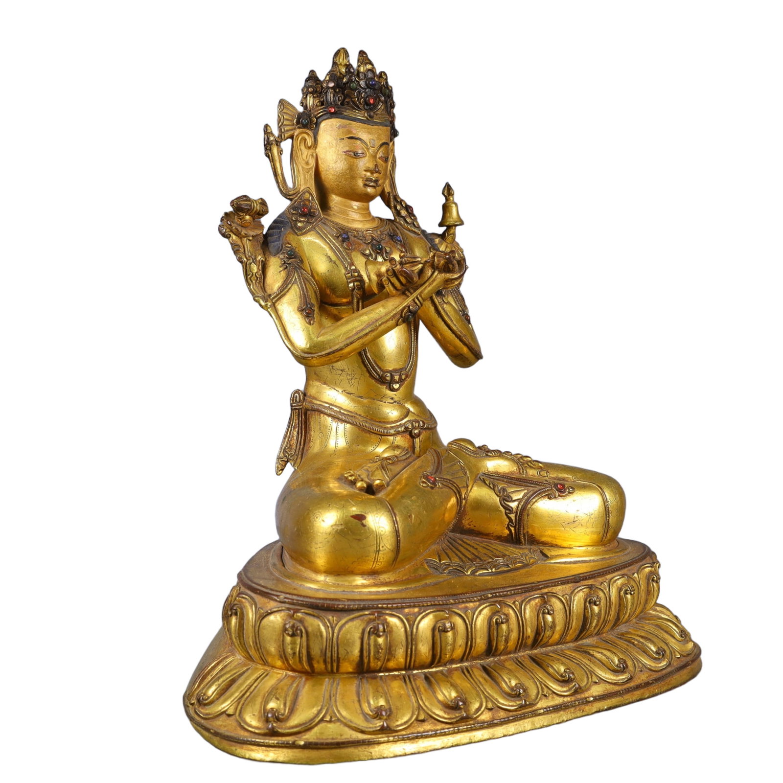 A Solemn Gilt Bronze Buddha Statue,Inlaid Gems - 7