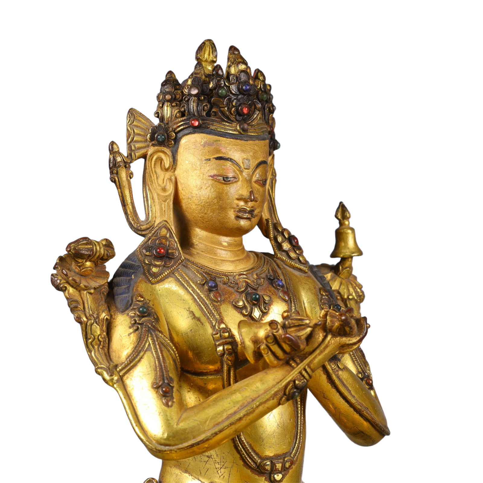 A Solemn Gilt Bronze Buddha Statue,Inlaid Gems - 8