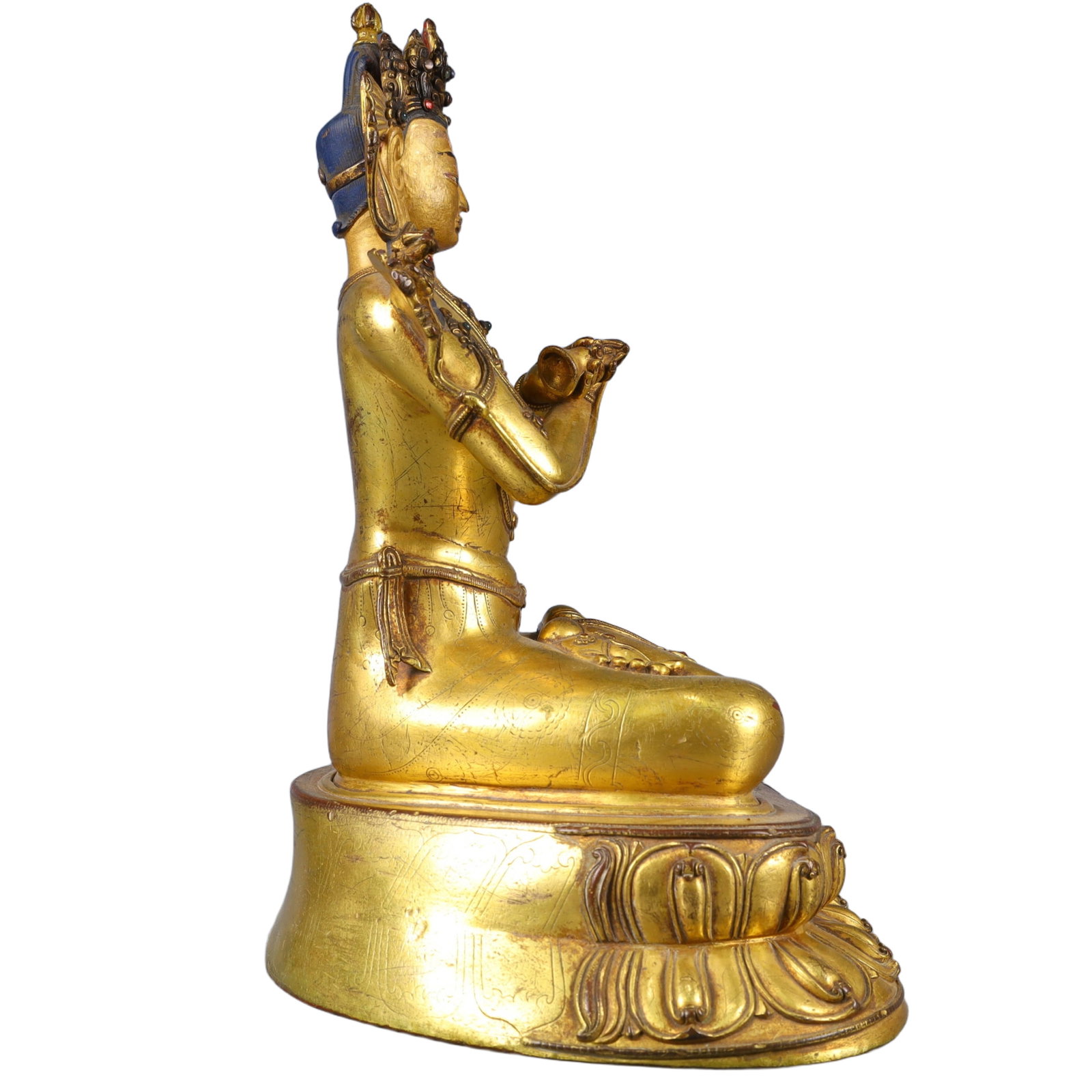A Solemn Gilt Bronze Buddha Statue,Inlaid Gems - 9