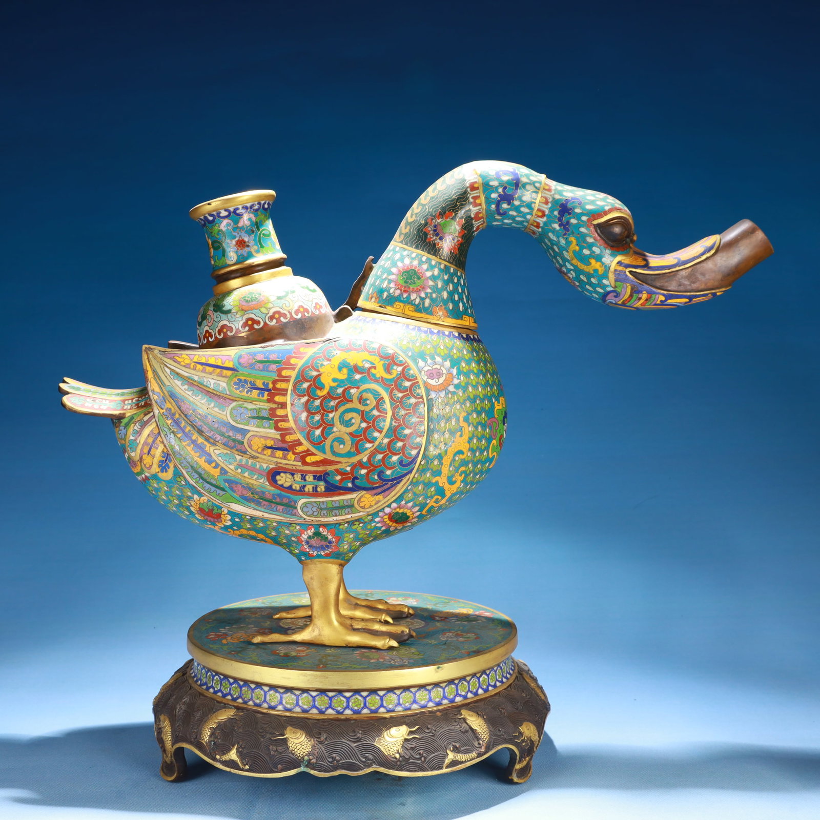 An Exquisite Cloisonne Lotus Pattern Bird Ornament,with Base - 4