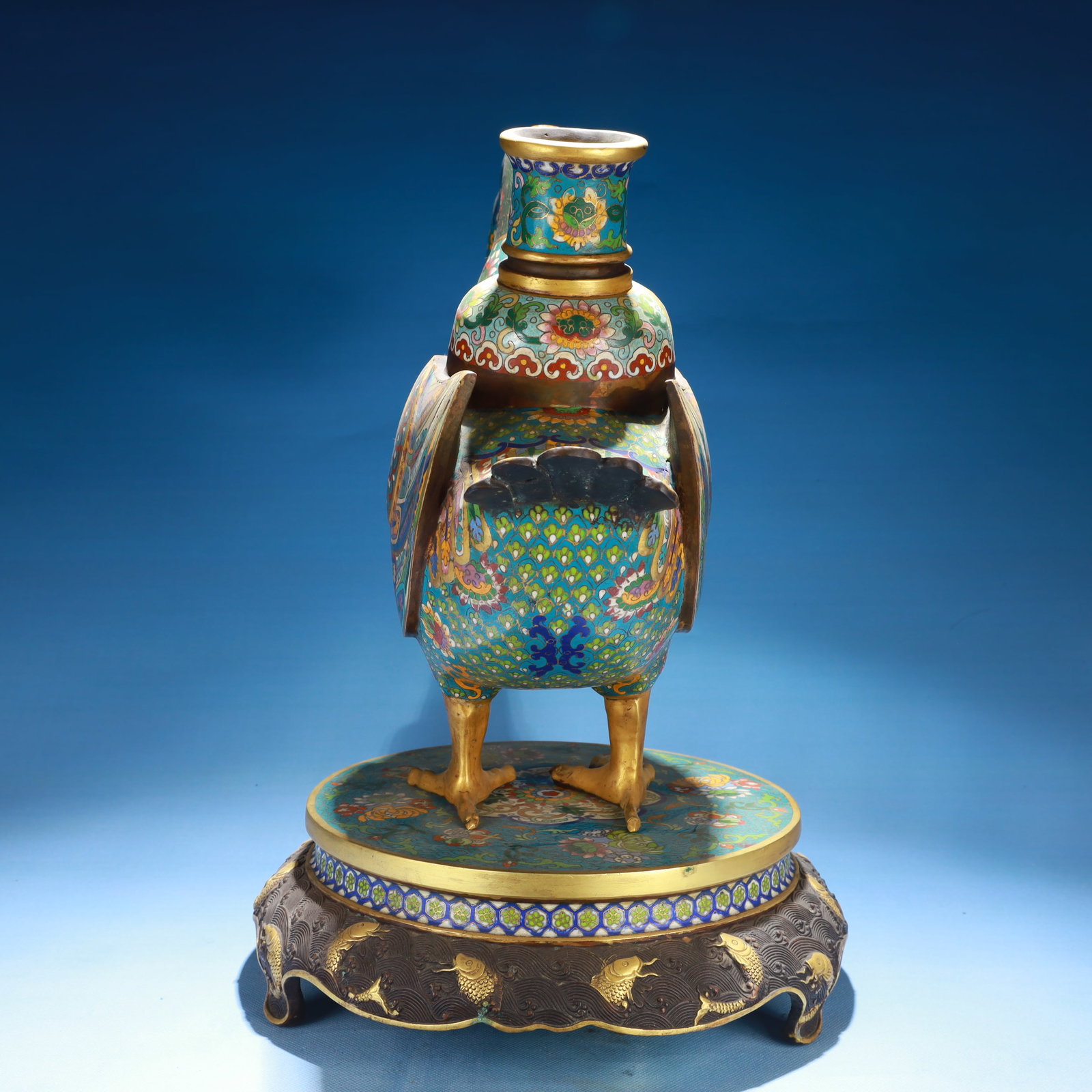 An Exquisite Cloisonne Lotus Pattern Bird Ornament,with Base - 5