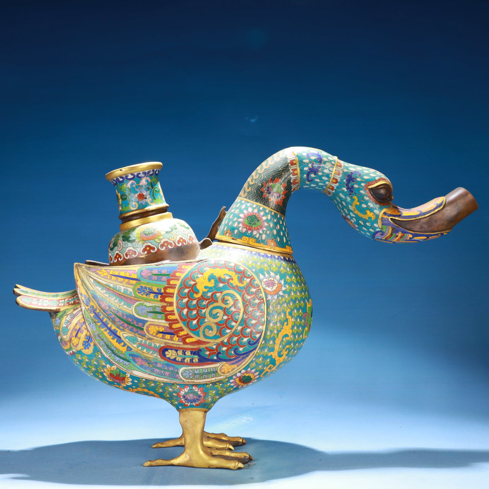 An Exquisite Cloisonne Lotus Pattern Bird Ornament,with Base - 6