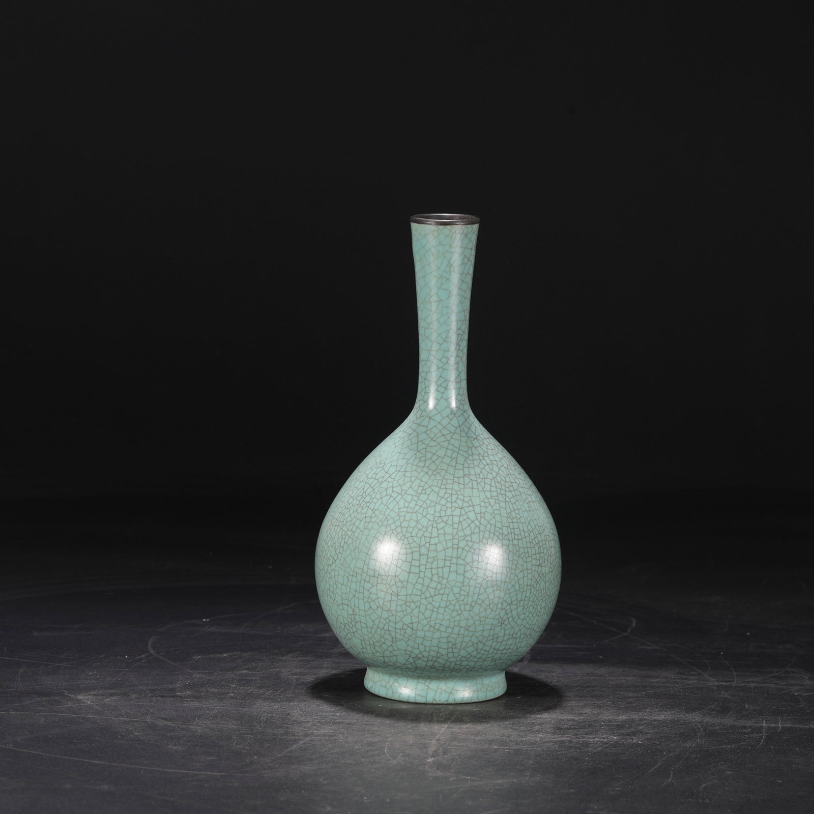 An Exquisite Ru yao Sky Blue Glazed Cover with Silver Vase,With an Imperial Poem by Emperor Qianl... - 2