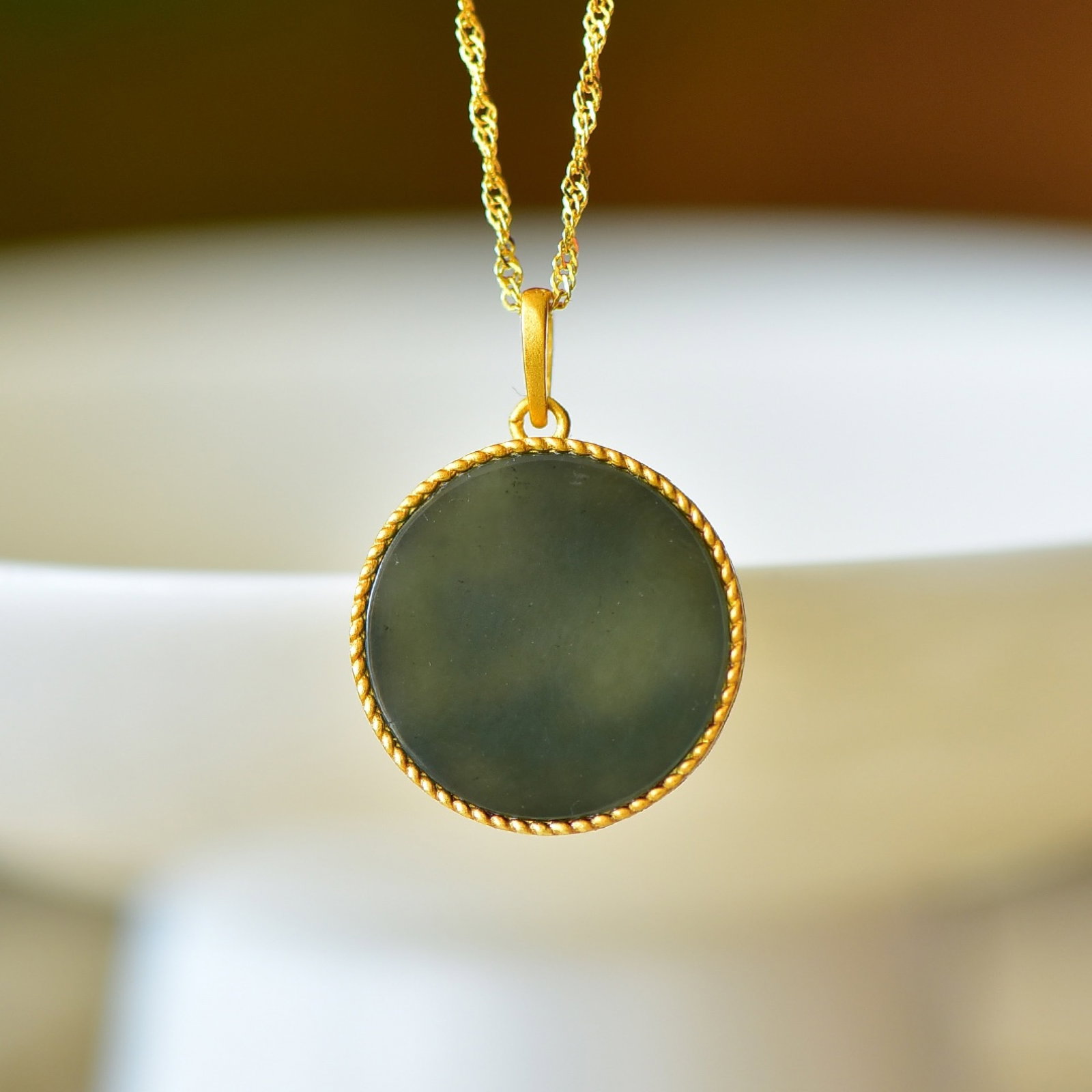 An Exquisite Sterling Silver-Gold Plated Inlaid Greenish Jade Enamel Pendant - 5