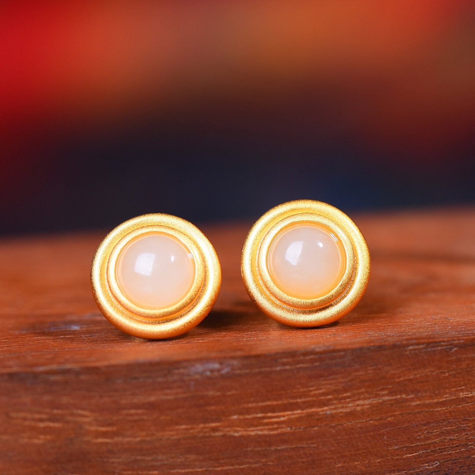 A Set of Fine Sterling Silver-Gold Plated Inlaid White Jade Jewelrys - 2