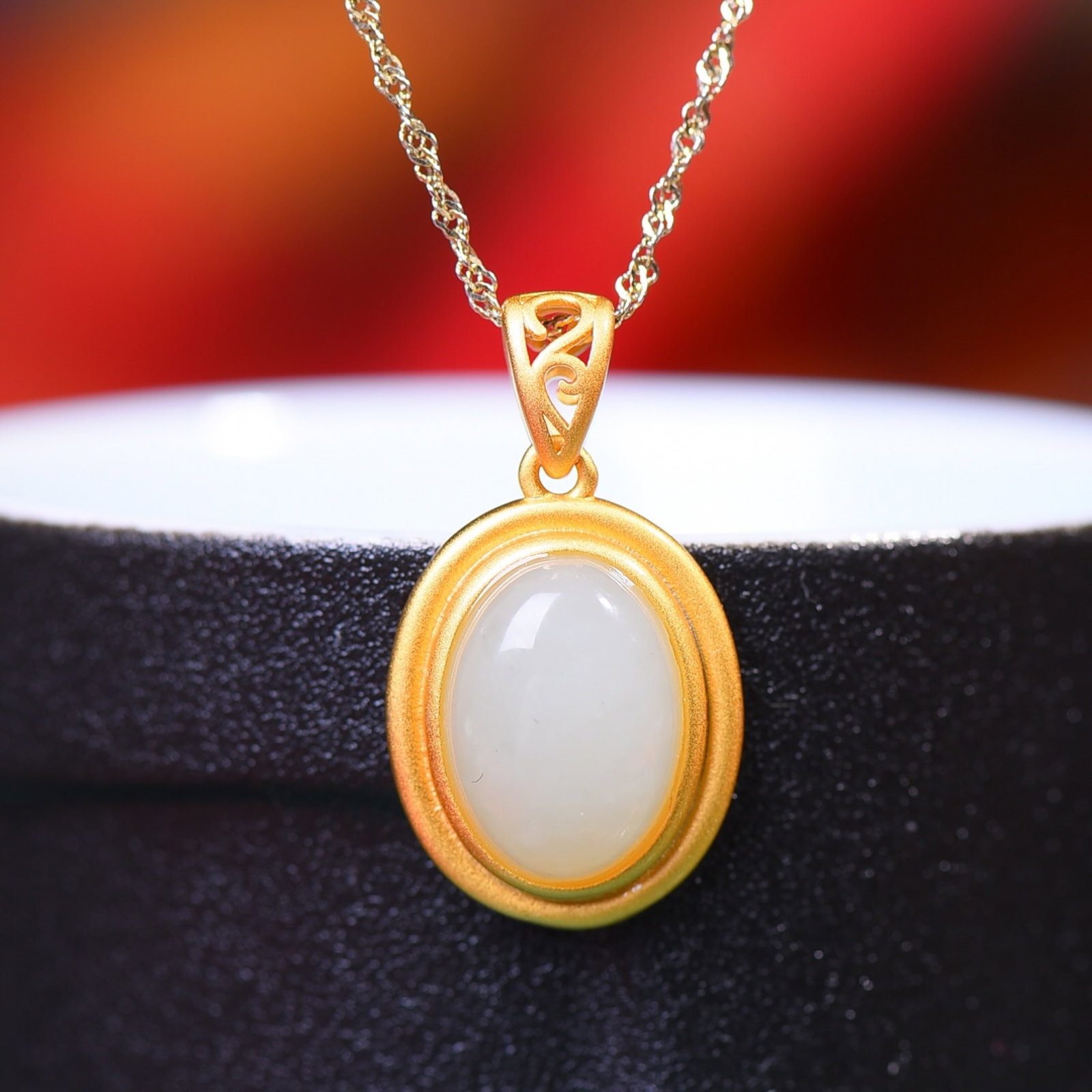 A Set of Fine Sterling Silver-Gold Plated Inlaid White Jade Jewelrys - 3